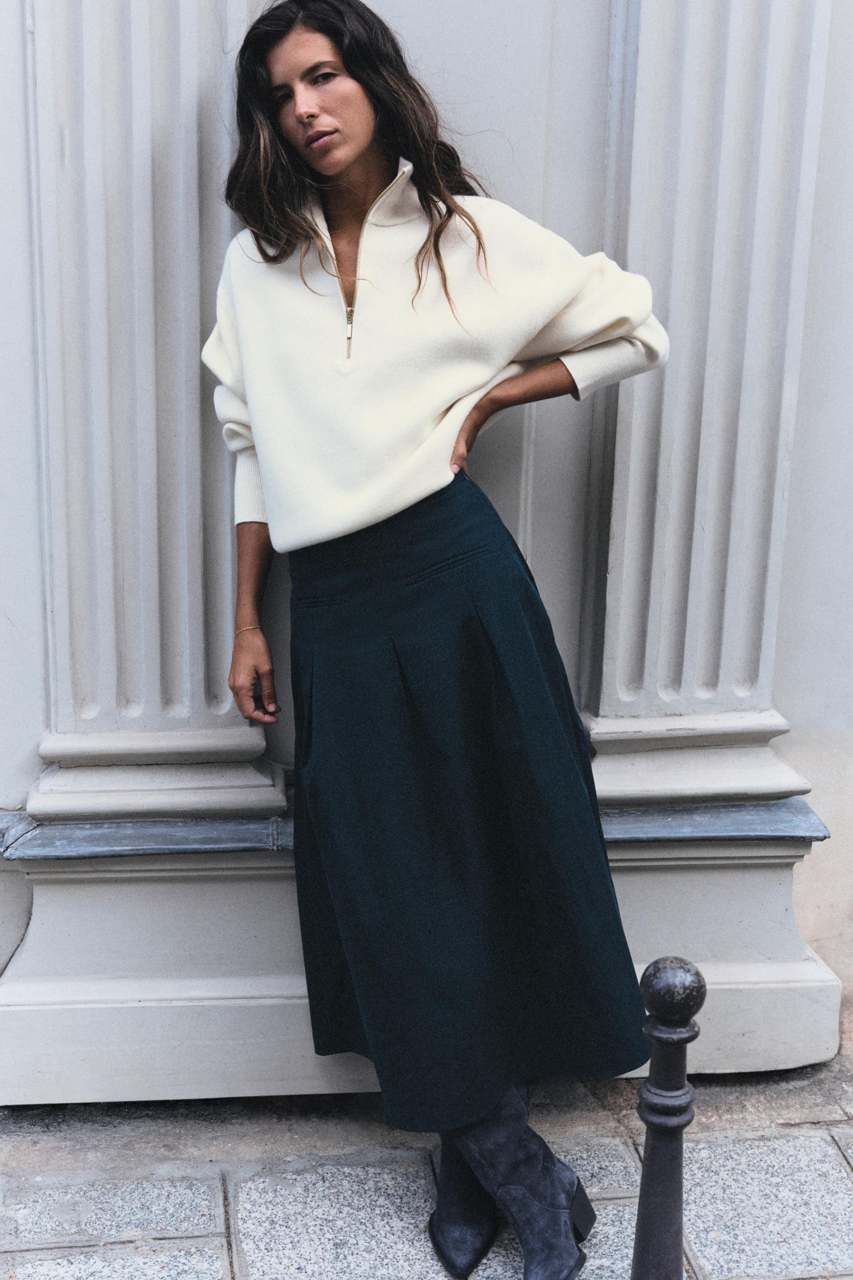 Midi Cape Skirt - Dark Navy - Xs