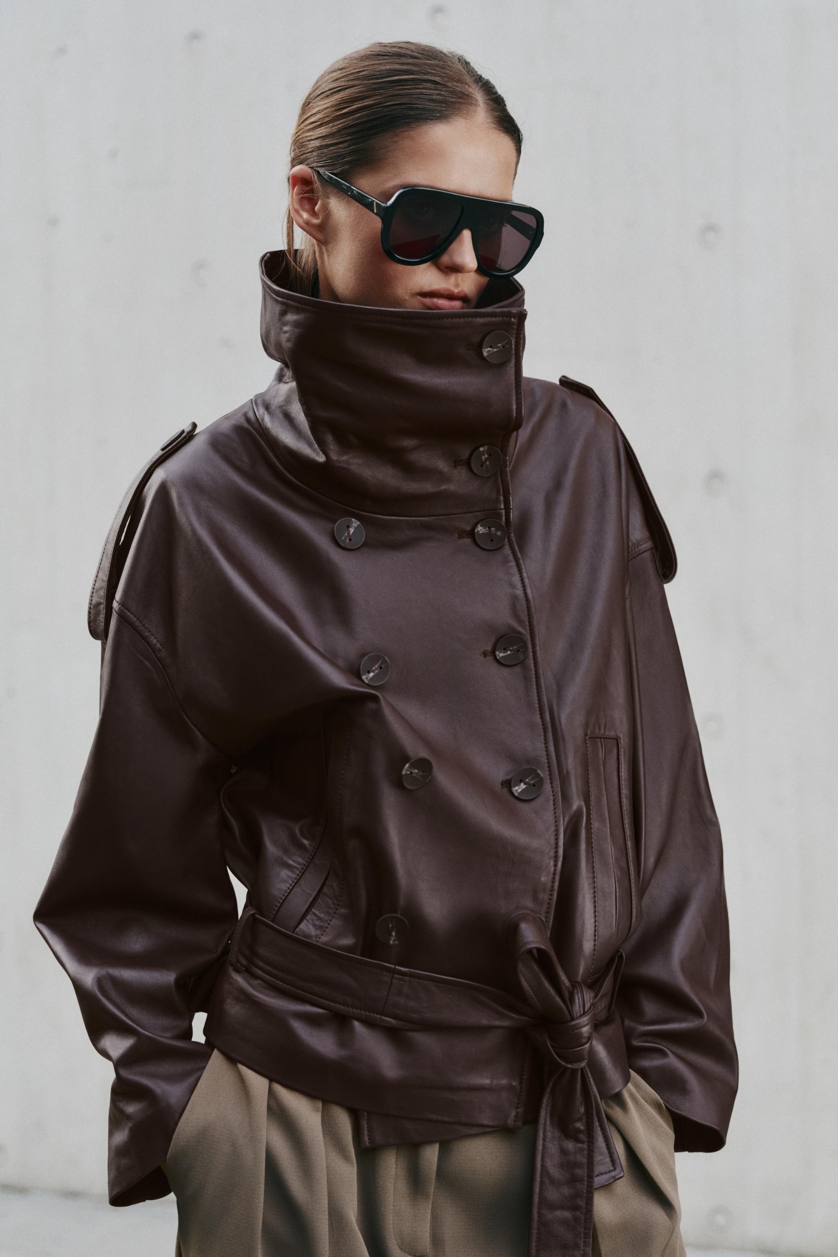 ZARA, 100% Leather Belted Jacket