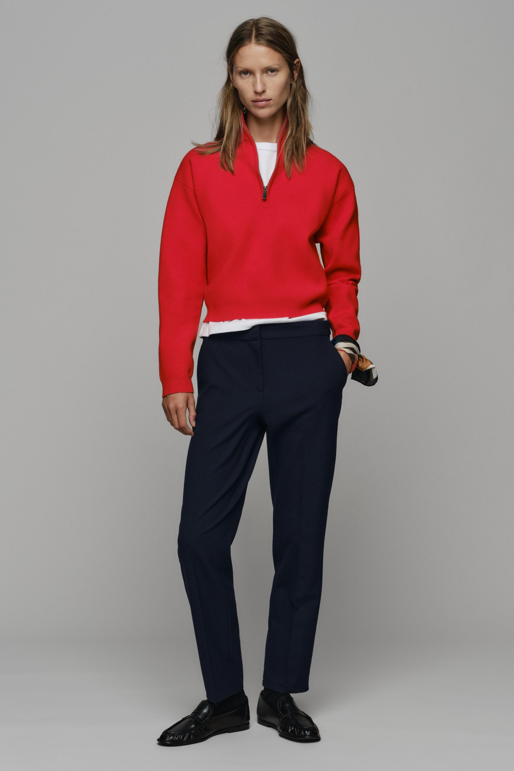Knit Zip-Up Jumper - Red - S