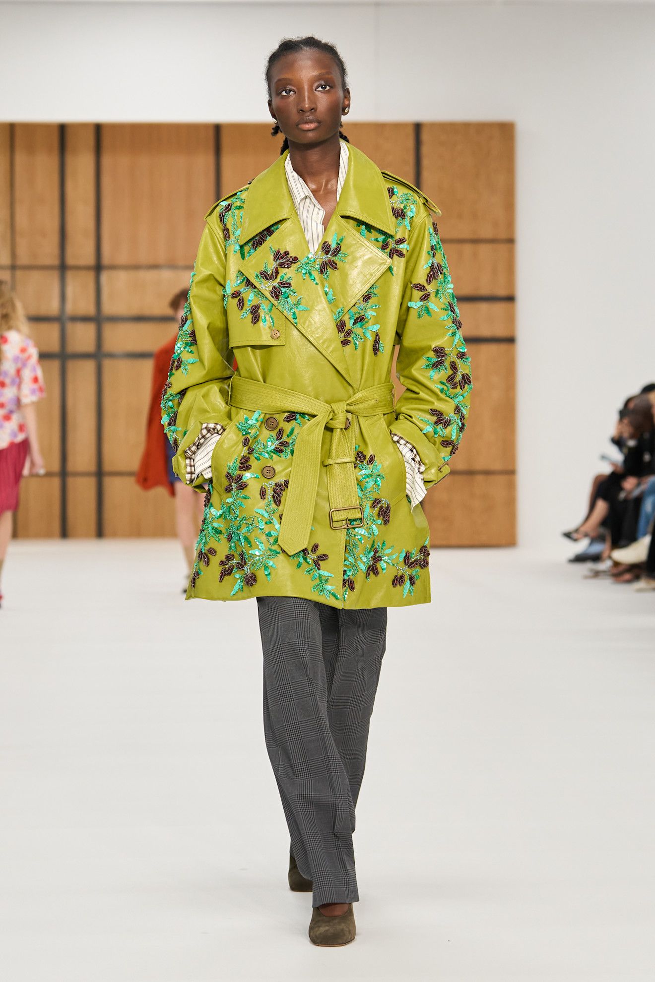 a model walks the burberry runway show.