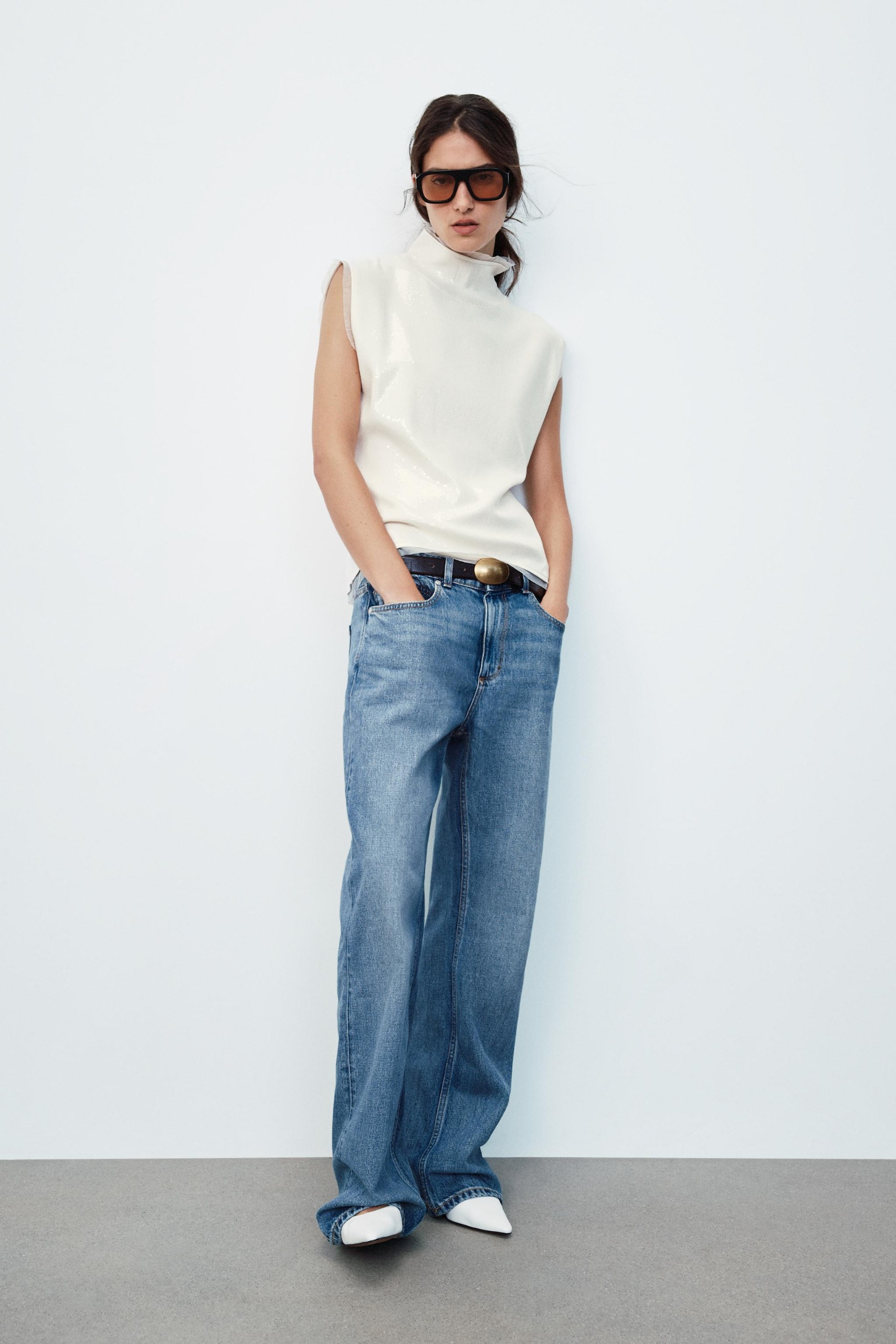 Sequin Knit Top - White - S