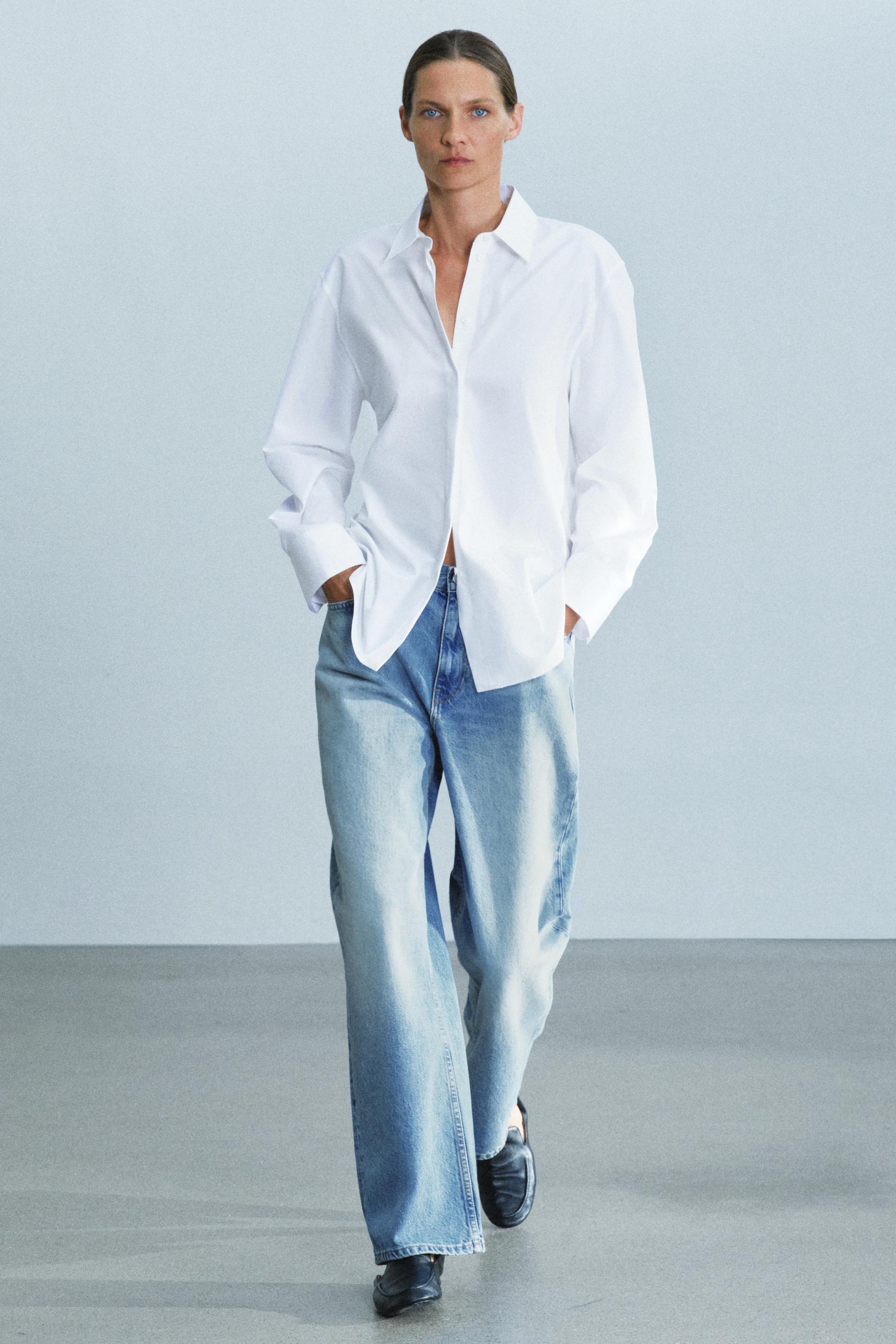 Zw Collection Solid Poplin Shirt - White - Xs