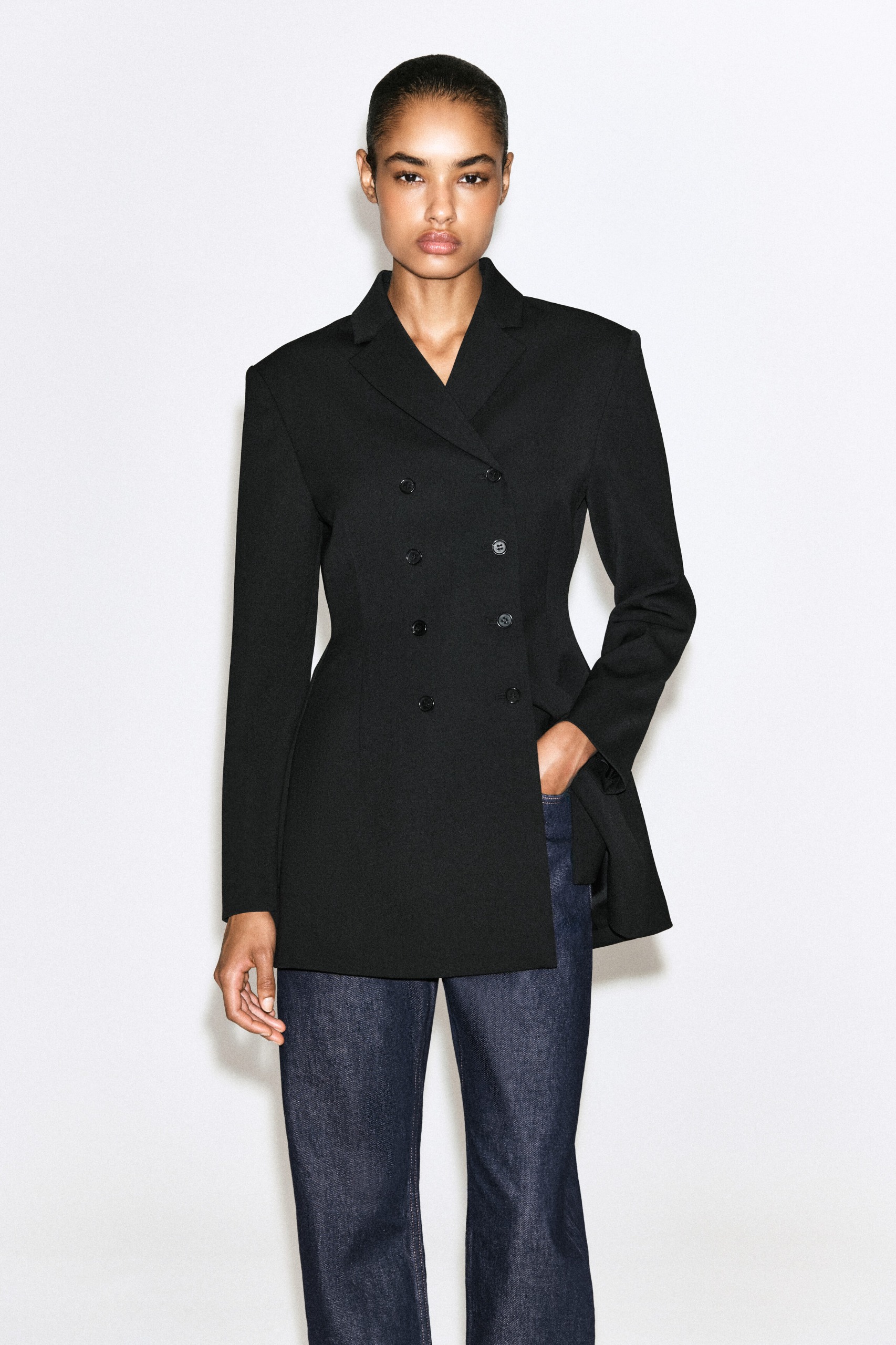 Double-Breasted Peplum Blazer