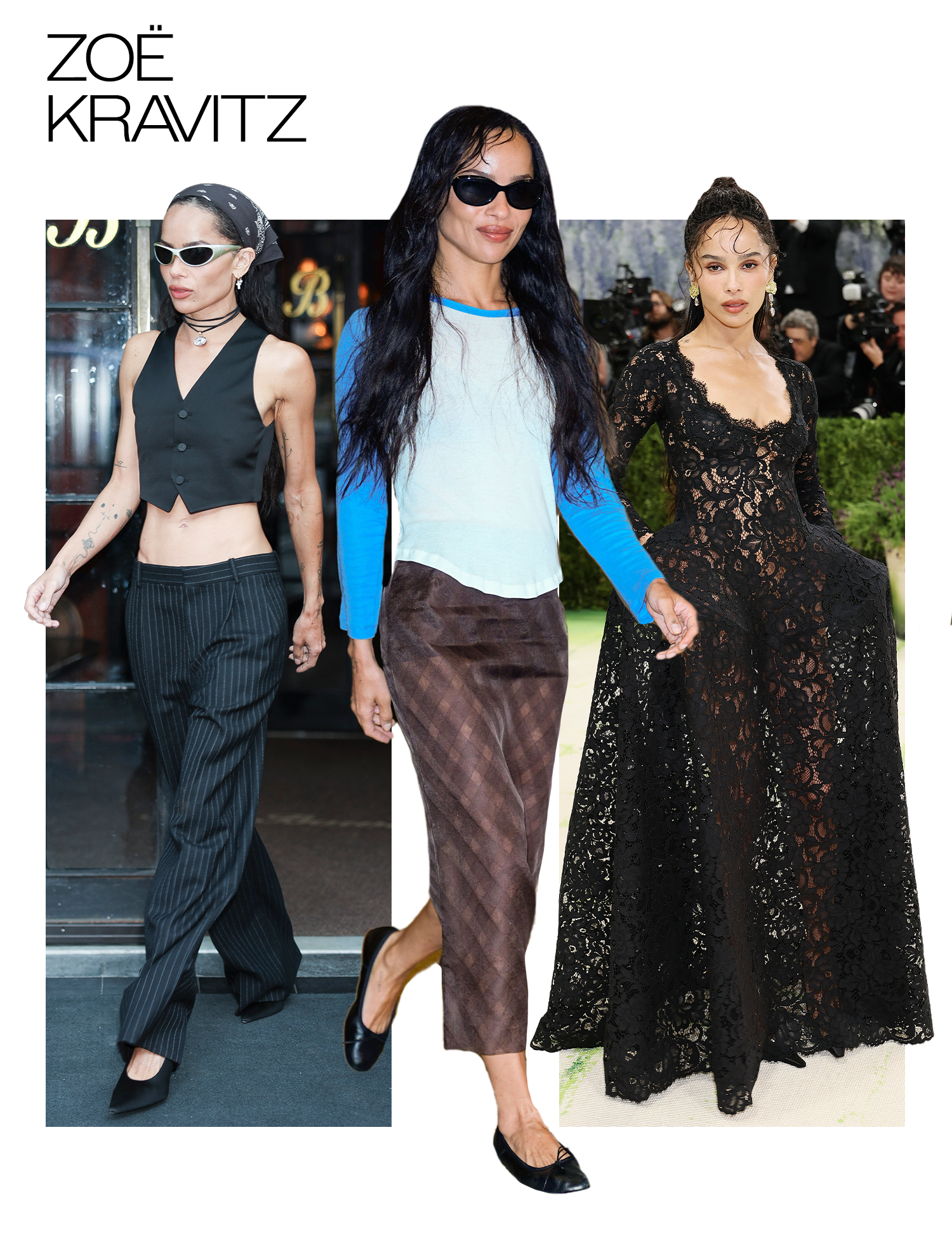 A collage of Zoe Kravitz photos that show her style