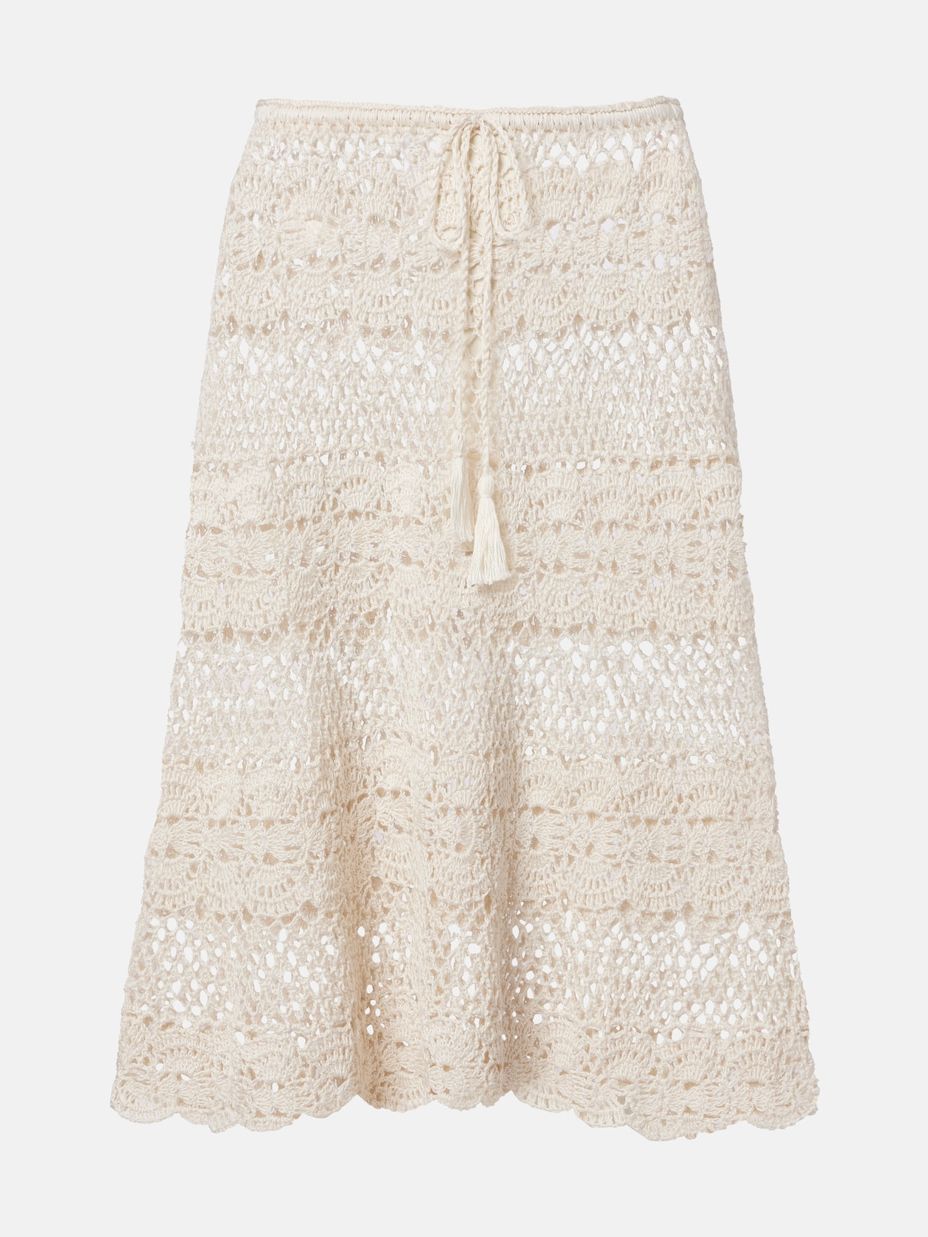 Marianne Crochet Cotton Midi Skirt in Beige - Anna Kosturova