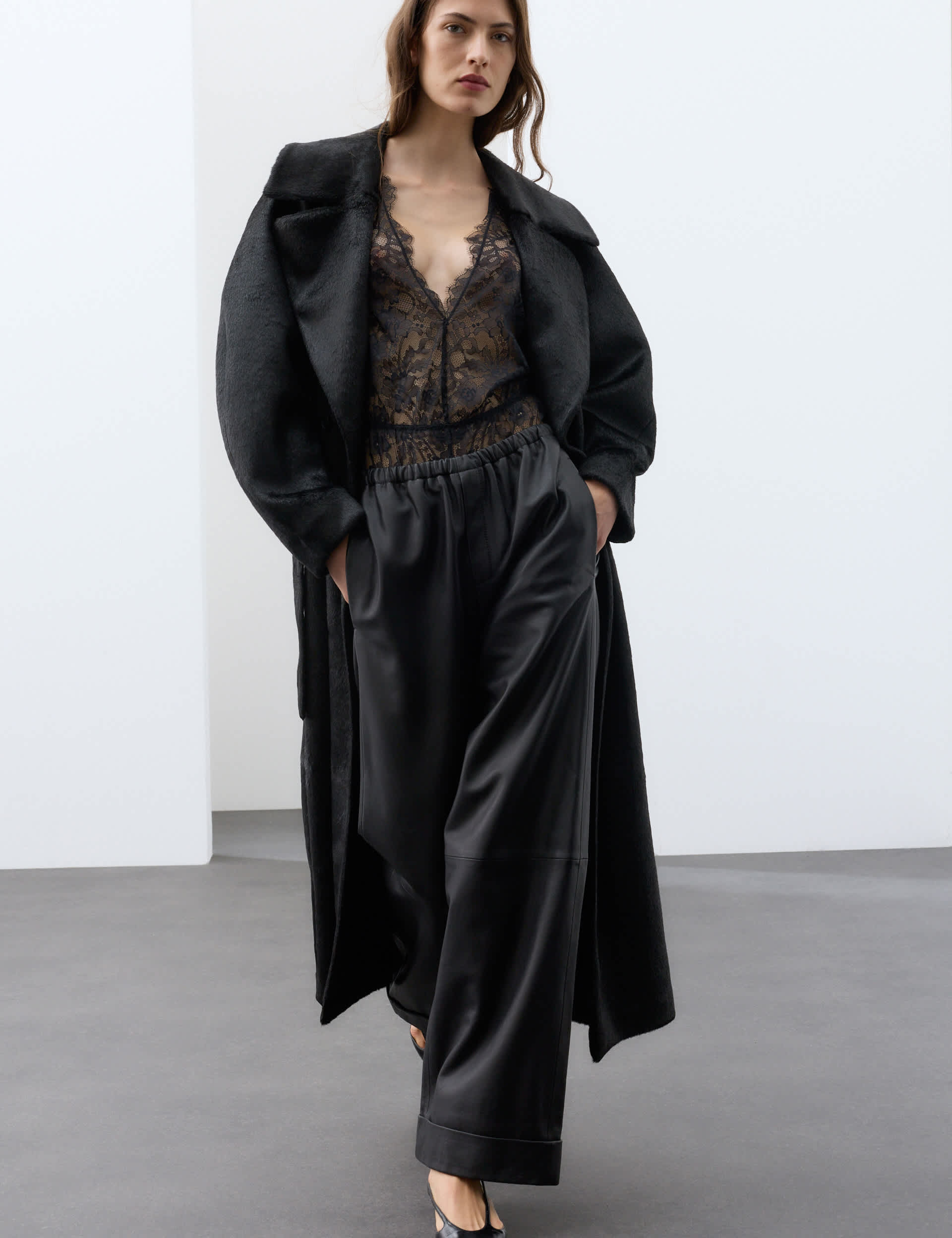 Leather Mid Rise Straight Leg Turn Up Trousers