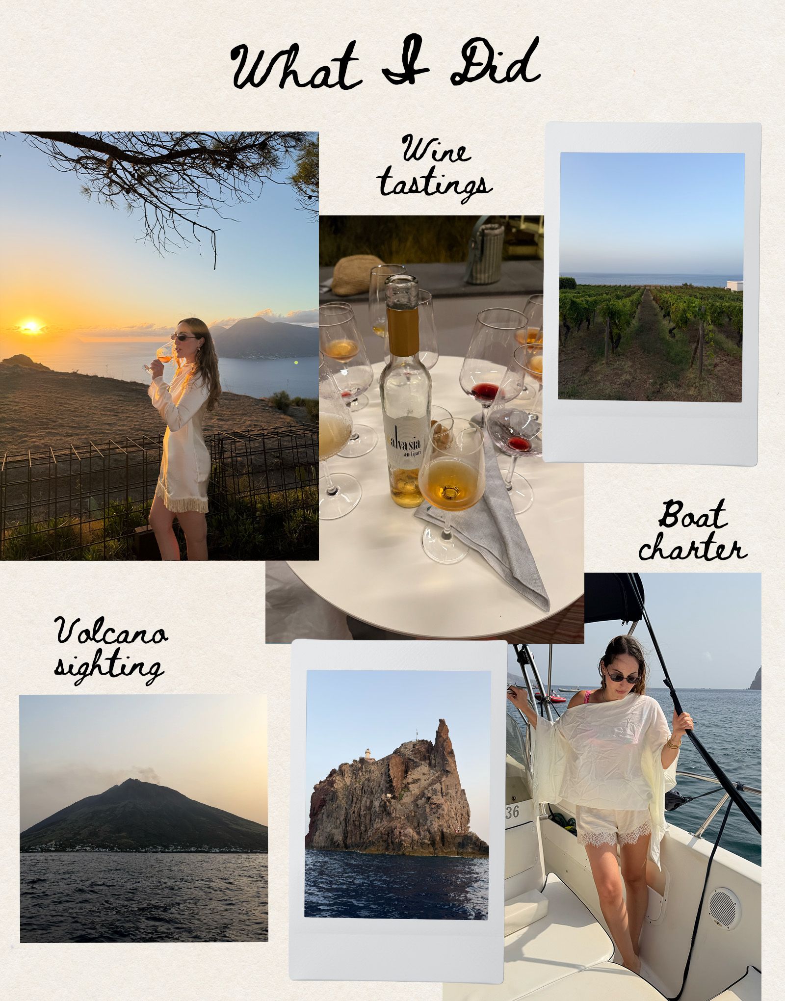 Collage of Anna LaPlaca's Aeolian Islands/Sicily travel diary.