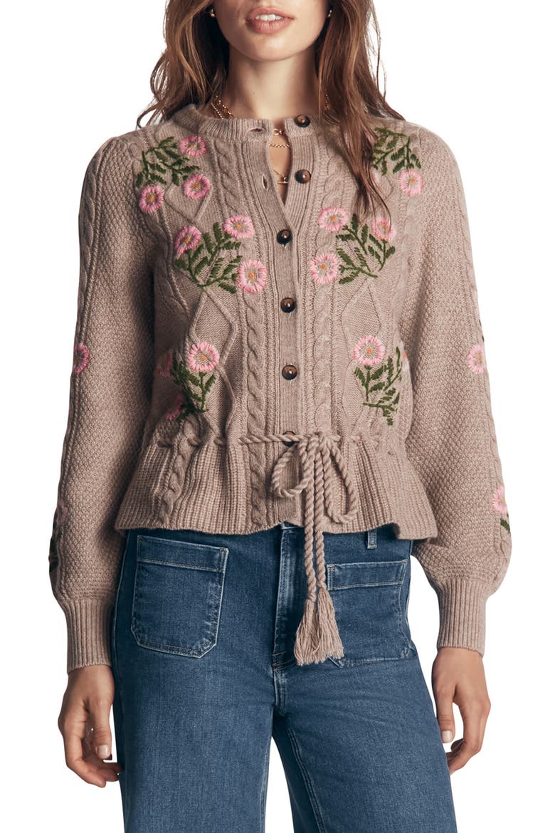 Embroidered Cable Knit Cardigan