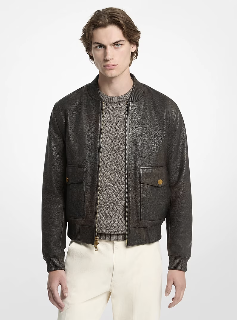 Michael Kors, Pebbled Leather Bomber Jacket