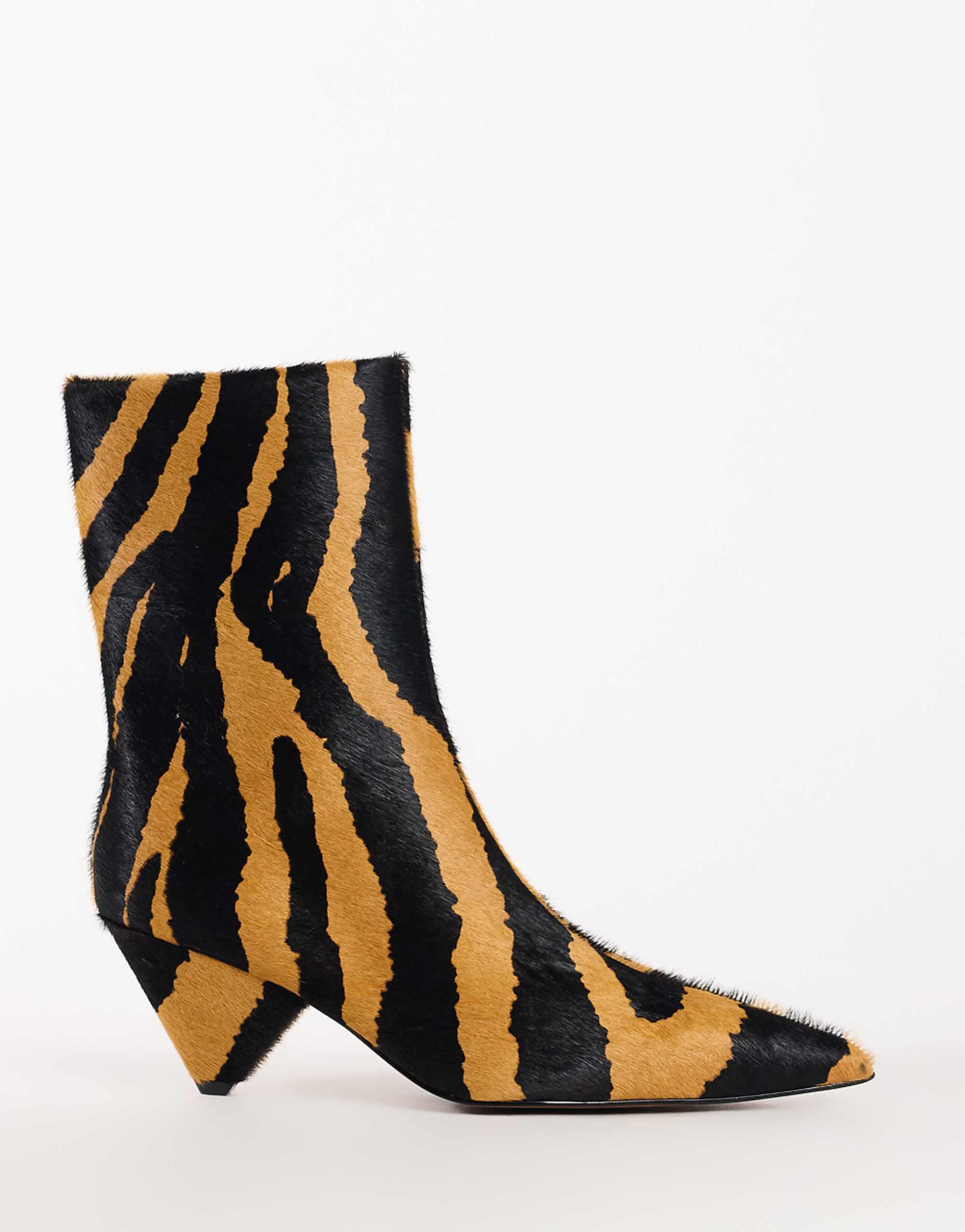 Topshop Kiki Cone Heel Ankle Boot in Zebra Hair on Real Leather