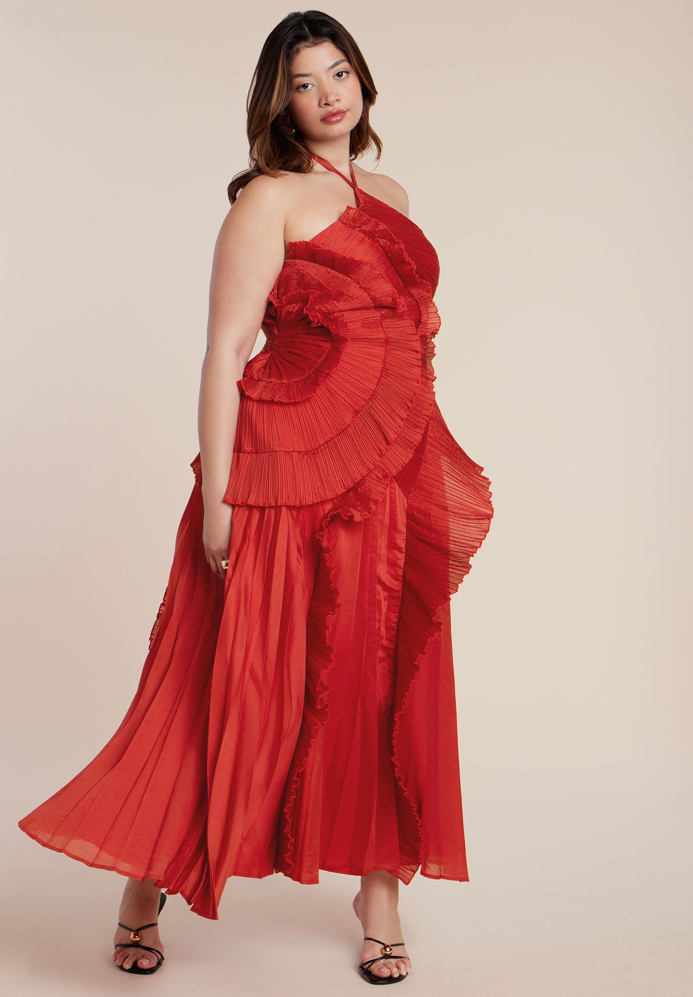 Pleated Ruffle Detail Gown