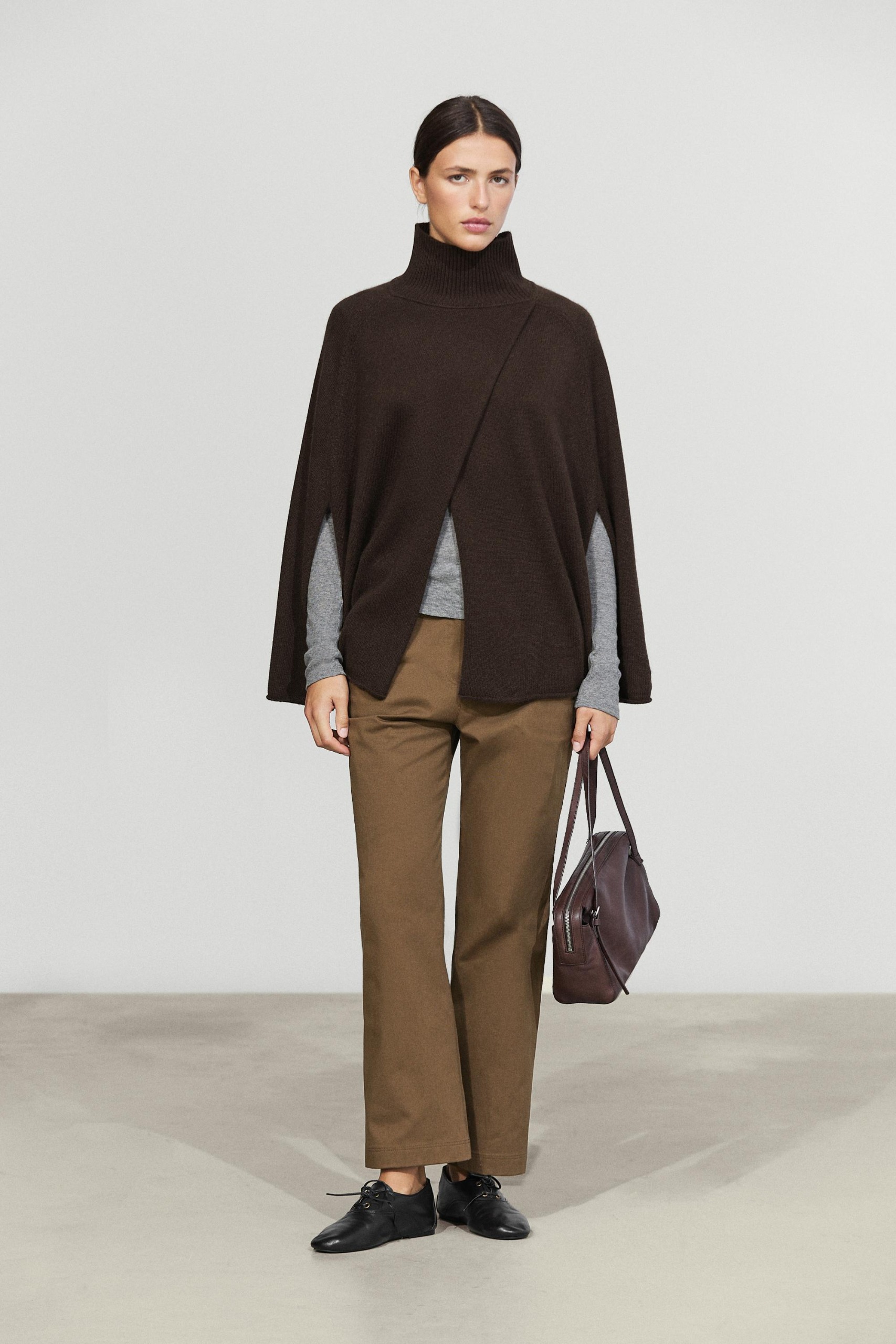 100% Cashmere Knit Cape With Crossover Detail