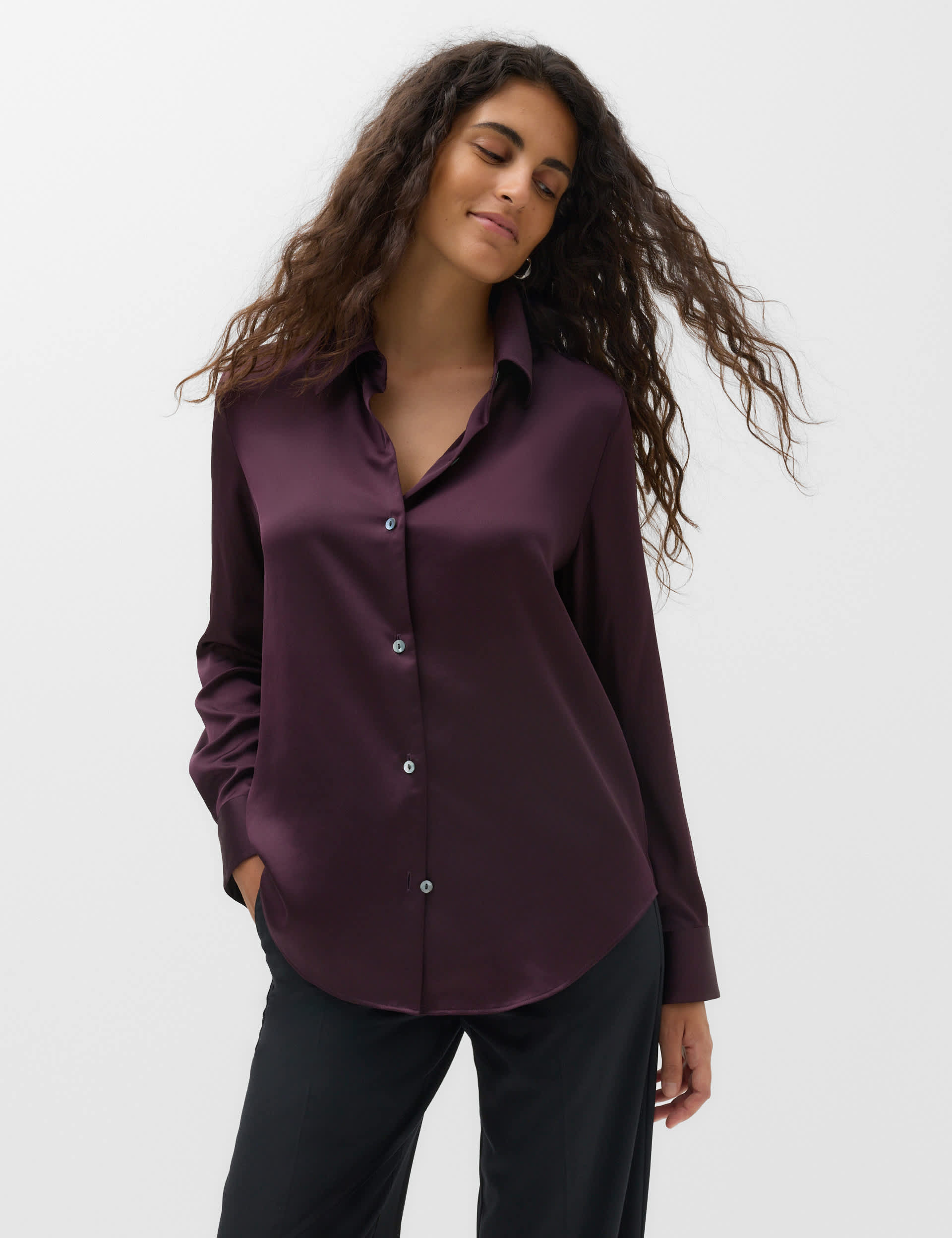 Satin Collared Button Through Shirt