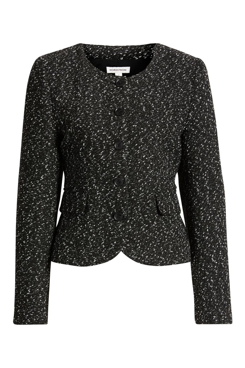 Textured Curved Hem Collarless Jacket