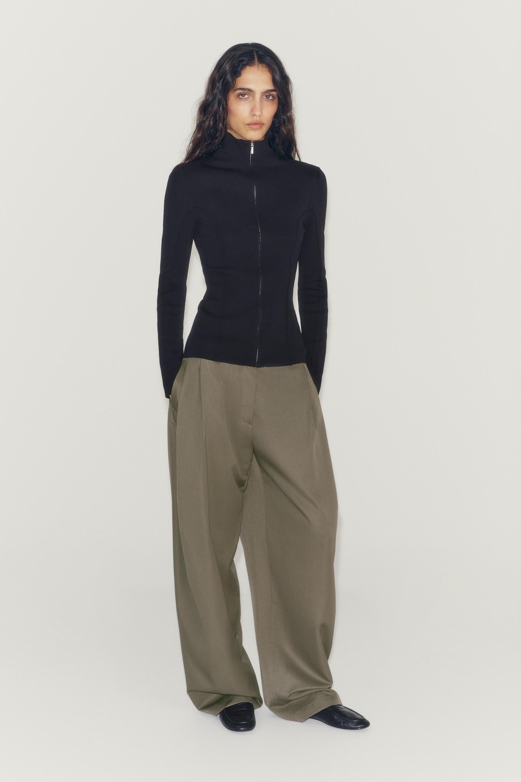 Zw Collection Pleated Wide-Leg Pants - Greenish - Xs