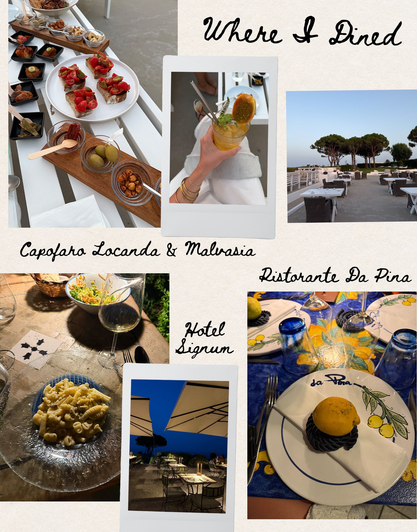 Collage of Anna LaPlaca's Aeolian Islands/Sicily travel diary.