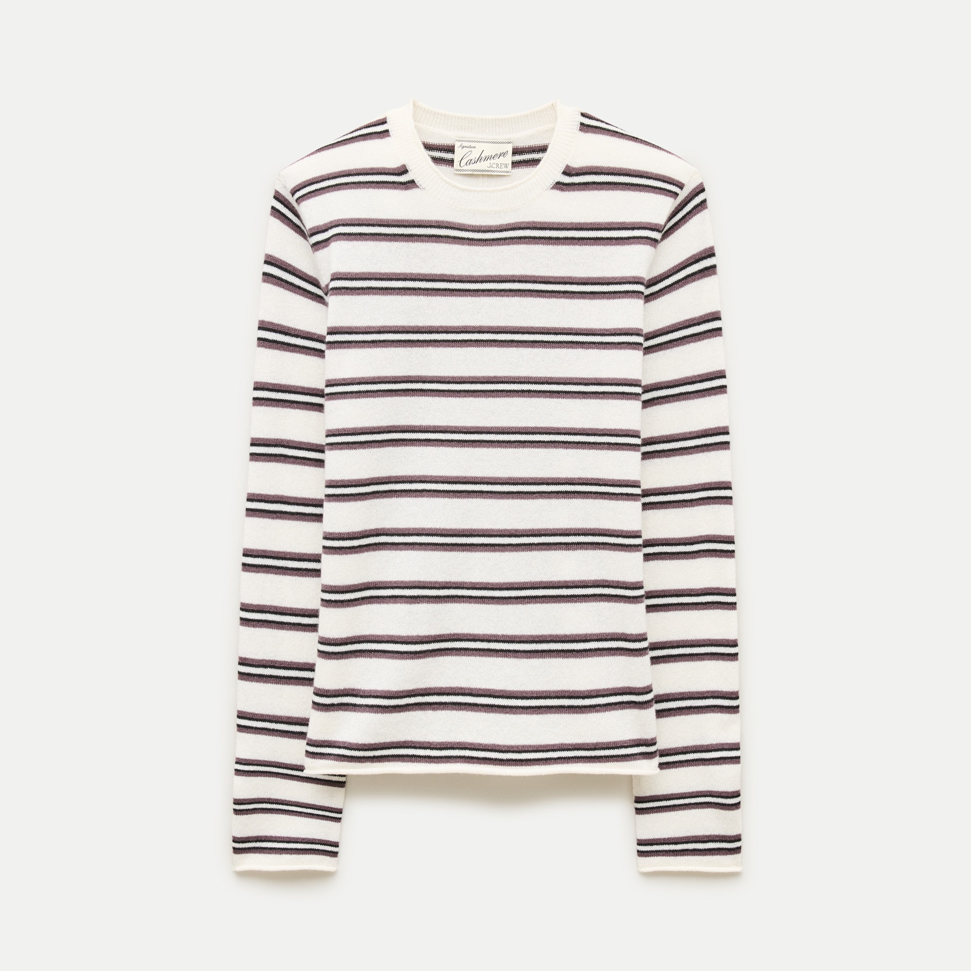 Rolled Cashmere Long-Sleeve Sweater in Stripe