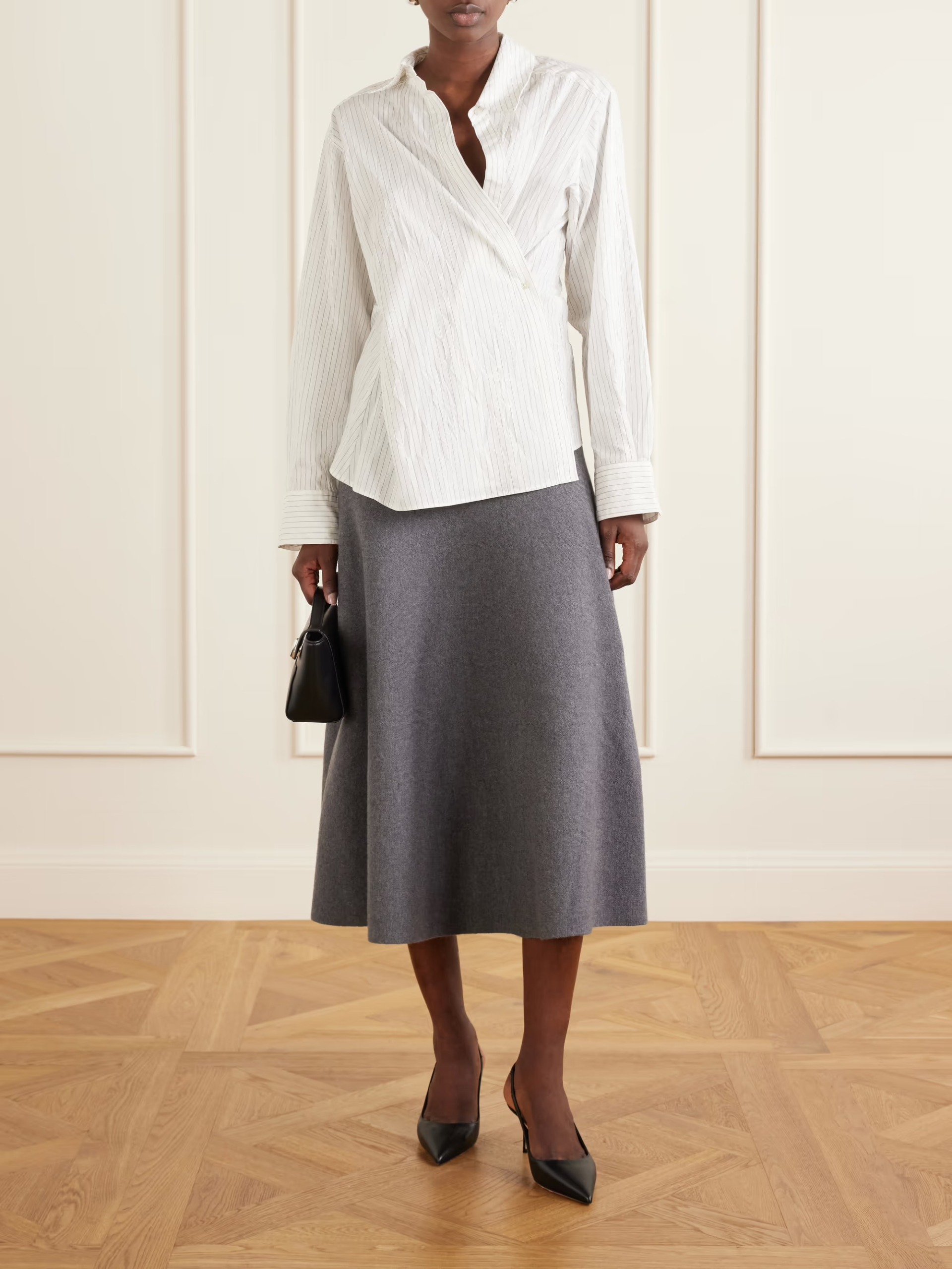 BRANDON MAXWELL, The Miller wool-felt midi skirt