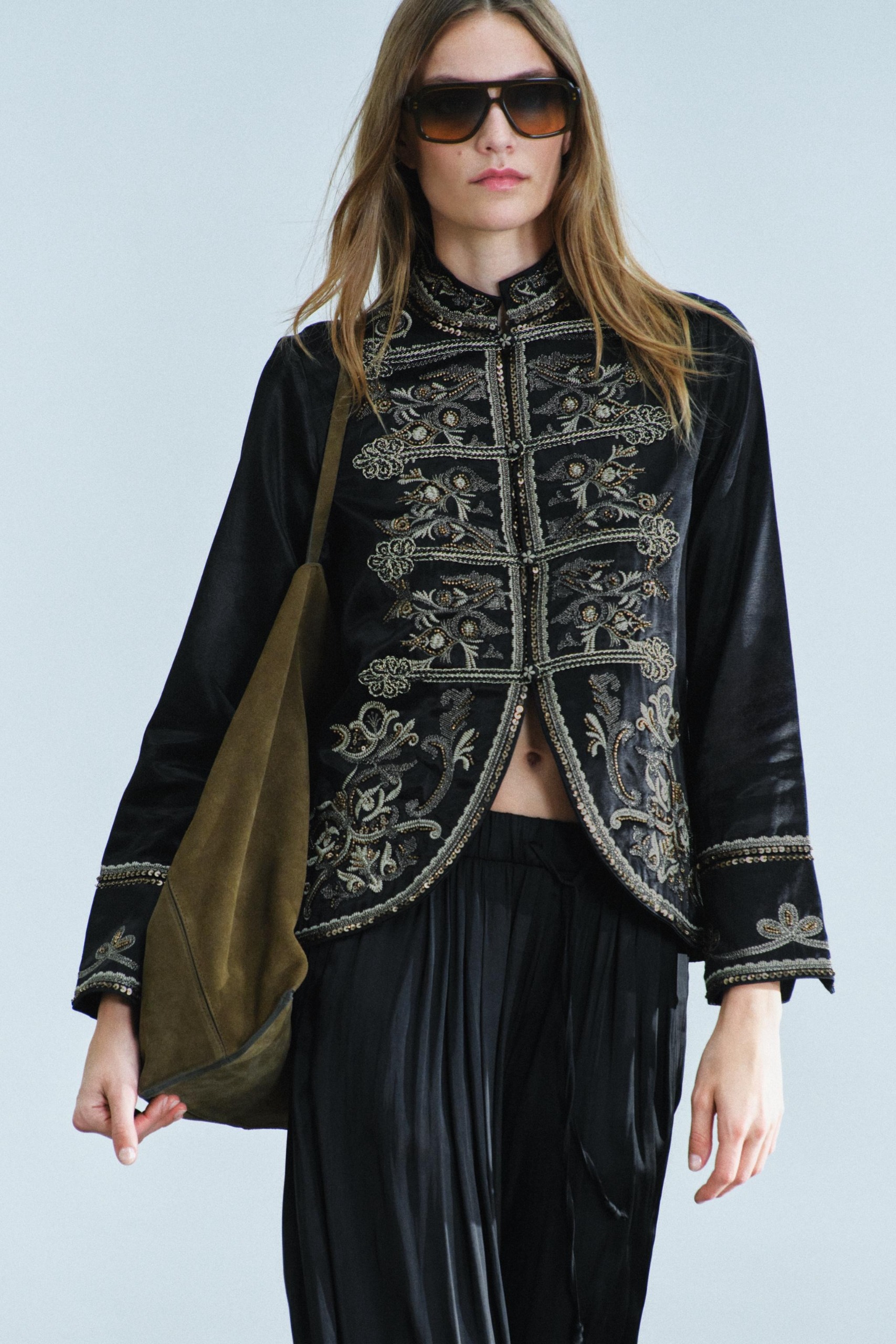 ZARA, Zw Collection Embroidered Frog Fastening Jacket - Black - Xs