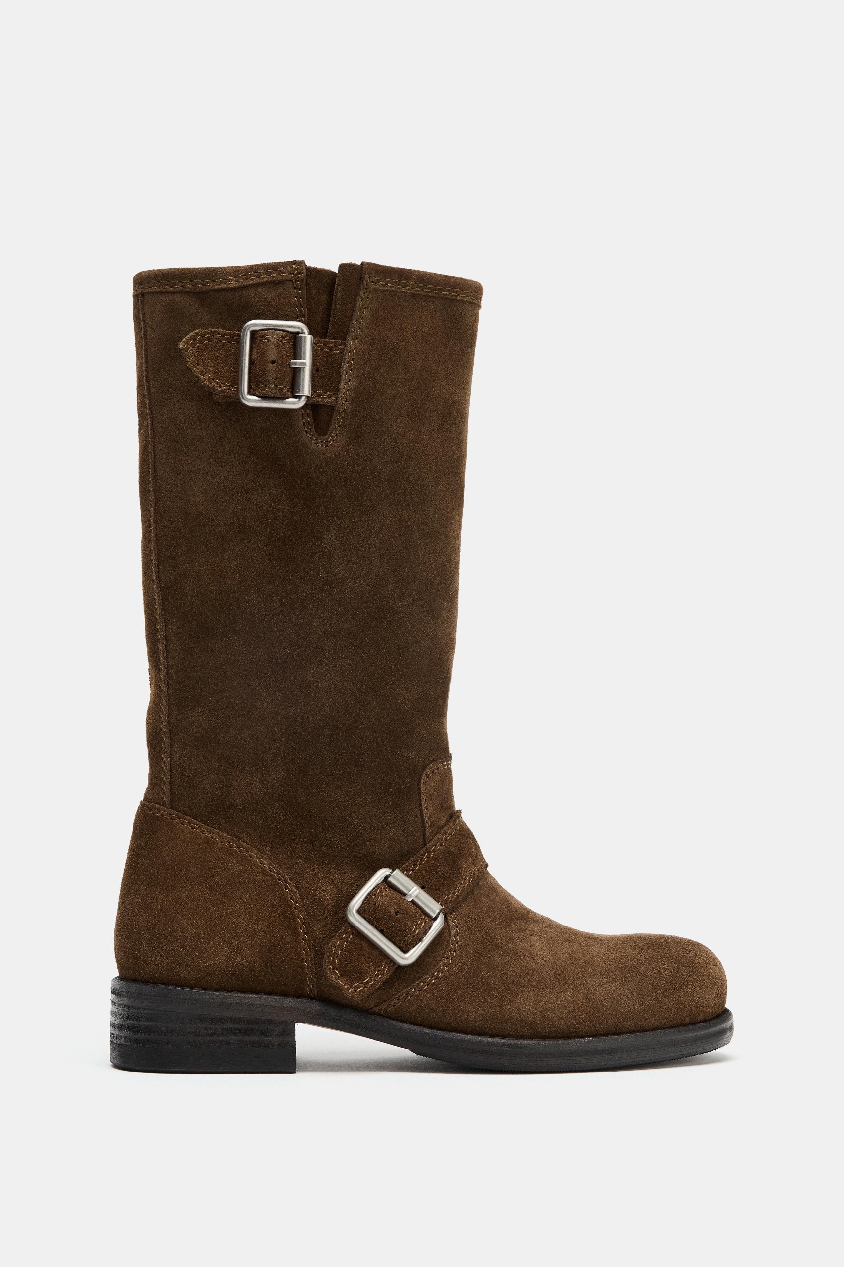 Suede Biker Boots - Brown - 6