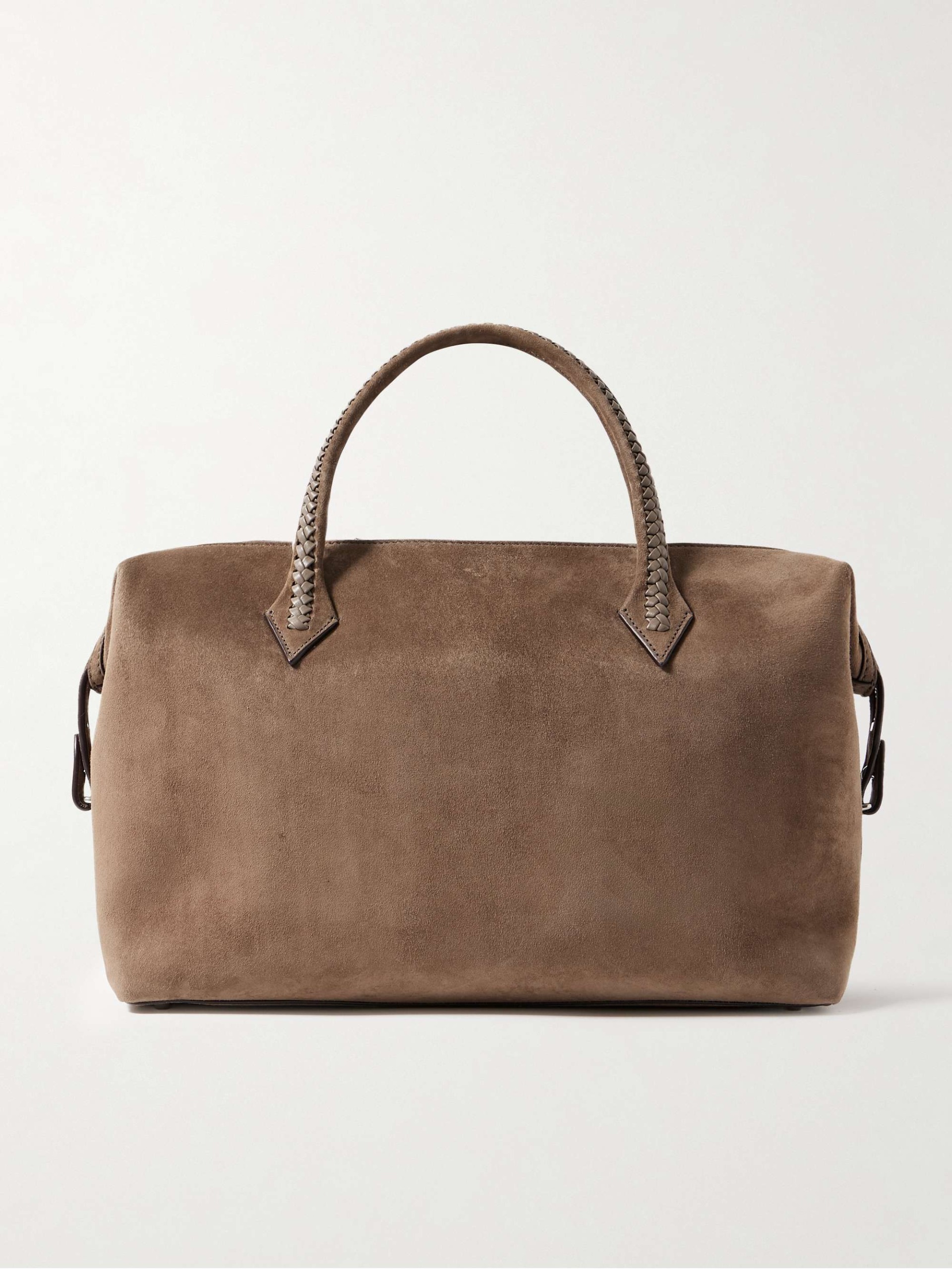 V&eacute;rit&eacute; City Medium Braided Leather-Trimmed Suede Tote