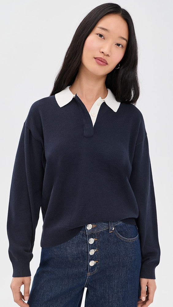Bond Street Cashmere Polo Top - Navy