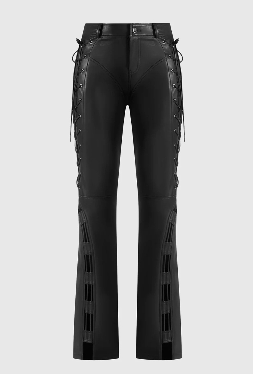 Mani&egrave;re De Voir Ambre Leather Lace Up Flared Trousers | 4