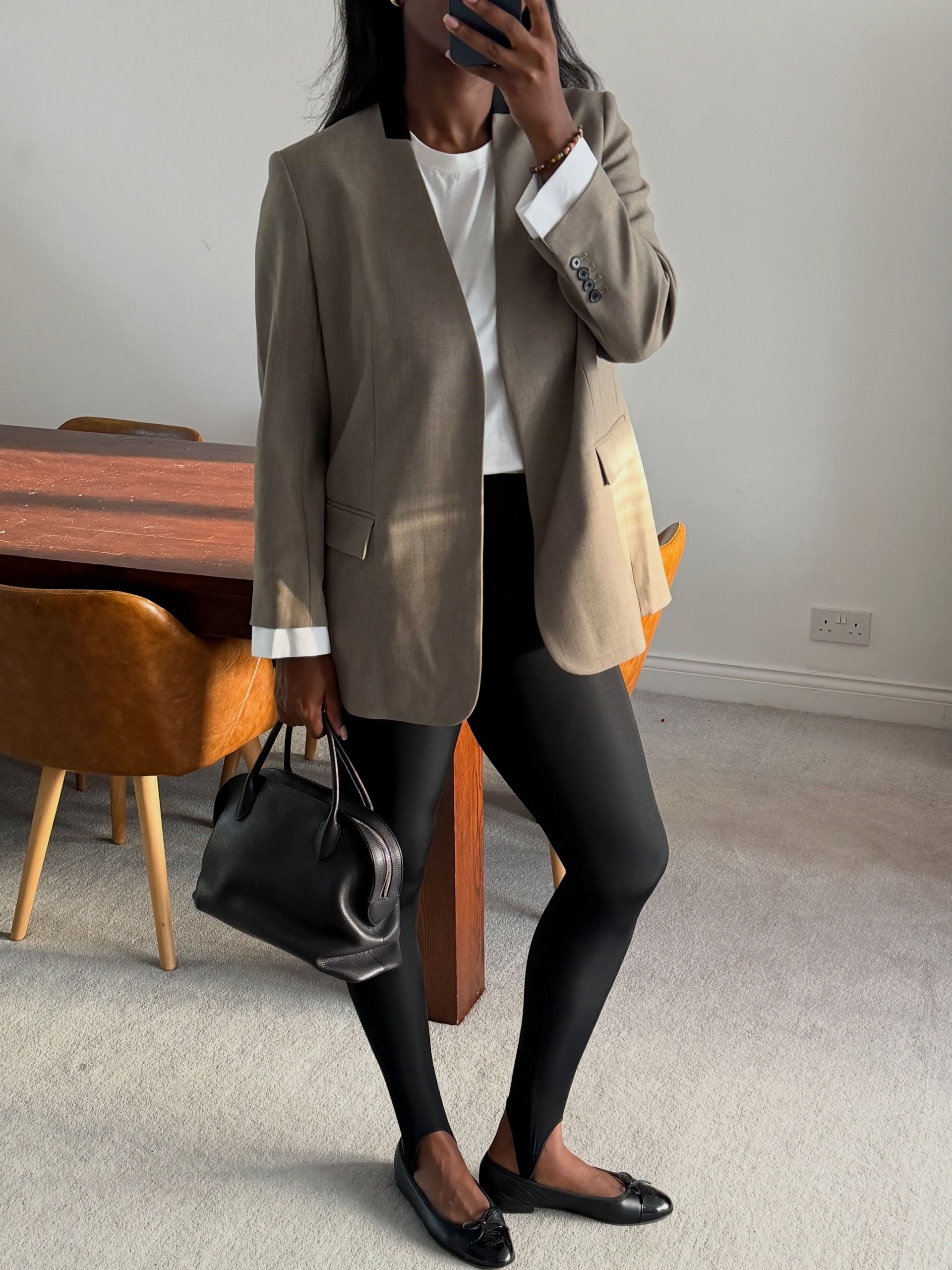 A woman wearing leggings.