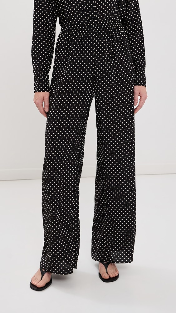 Silk Wide Leg Easy Pants - Black Polka Dot