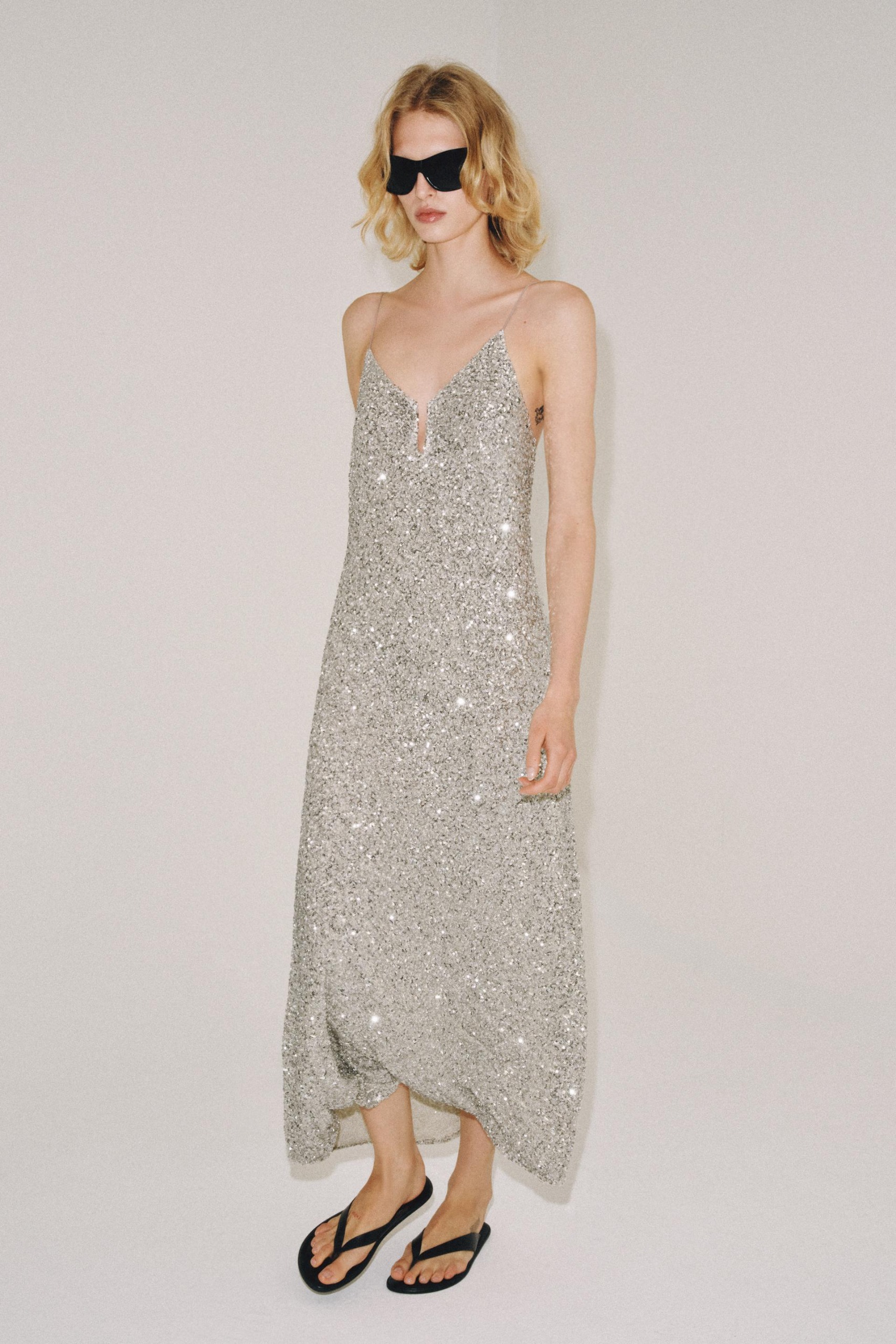 Zw Collection Sequin Midi Dress - Silver - Xs