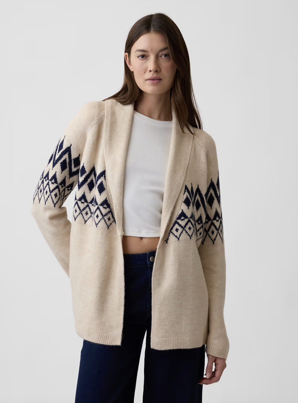Gap Factory Relaxed Cashsoft Fair Isle Shawl Cardigan