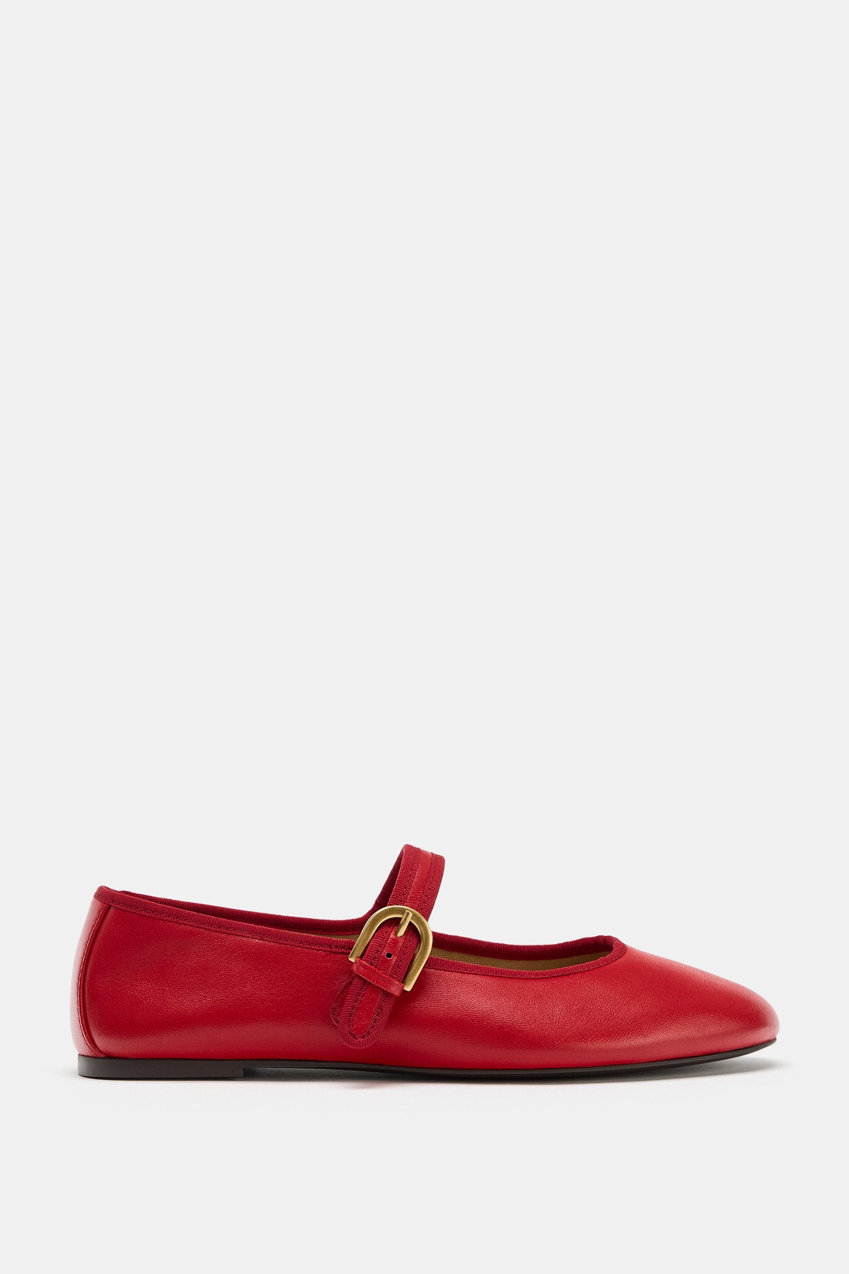 Flat Leather Ballet Flats - Red - 5