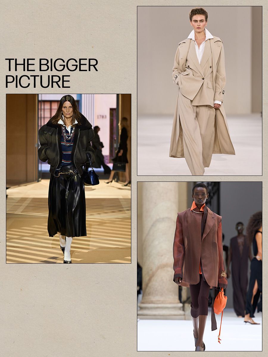 a collage of runway images of the major trends from the Milan Fashion Week spring/summer 2027 shows