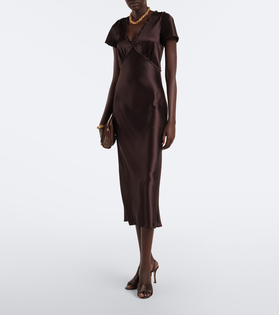 Shiny Statement Satin Midi Dress in Brown - Dorothee Schumacher
