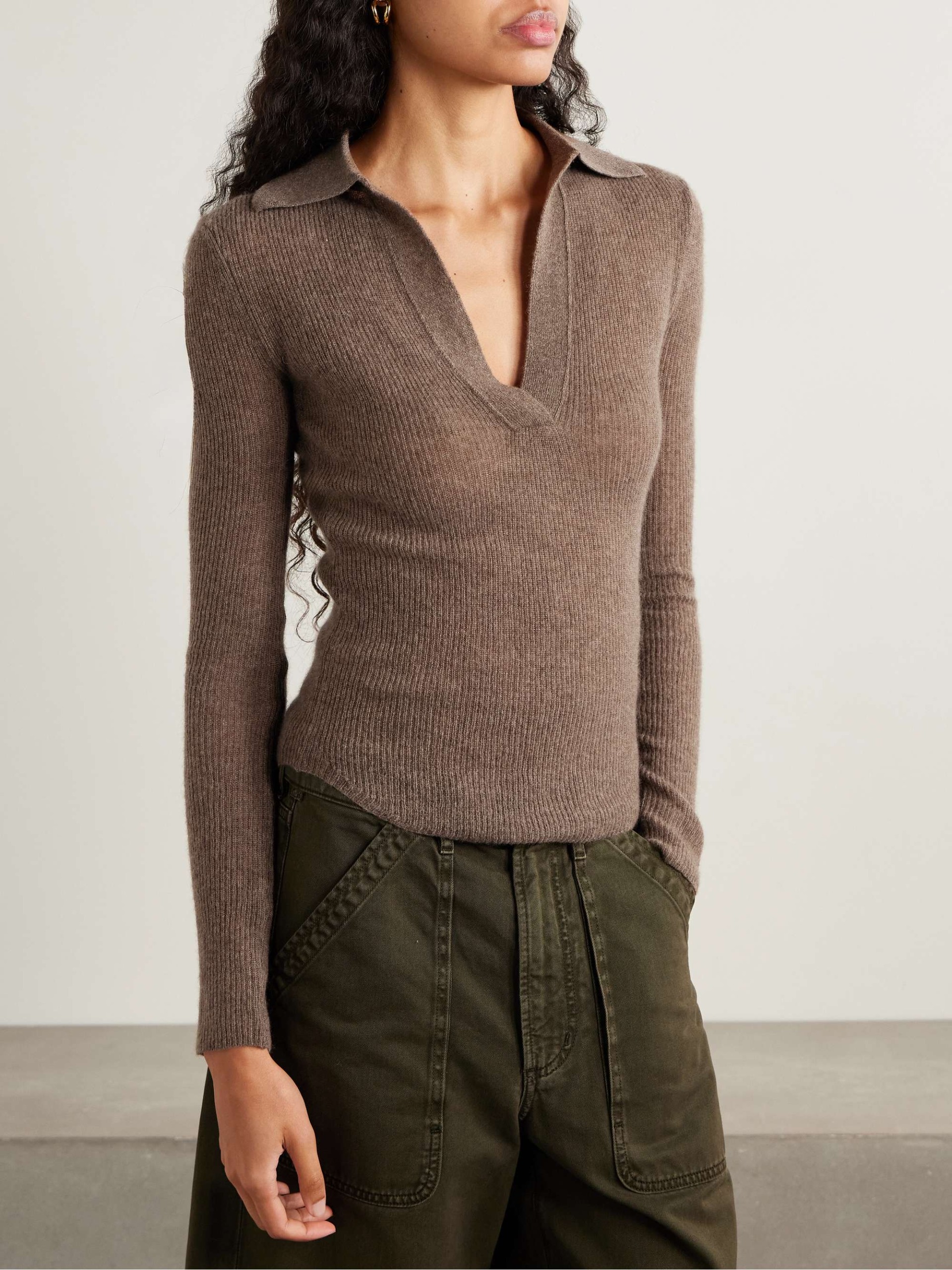 Simone Ribbed Wool and Cashmere-Blend Polo Sweater