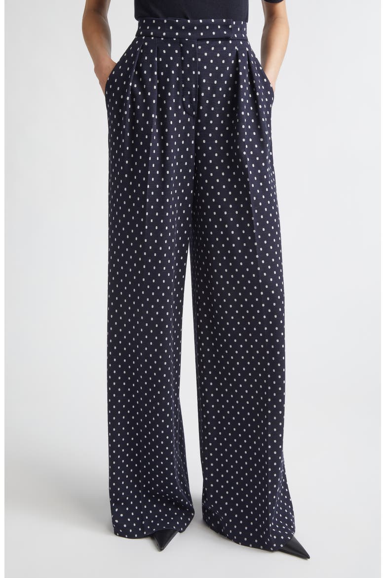 Pleated Dot Jacquard Knit Wide Leg Pants