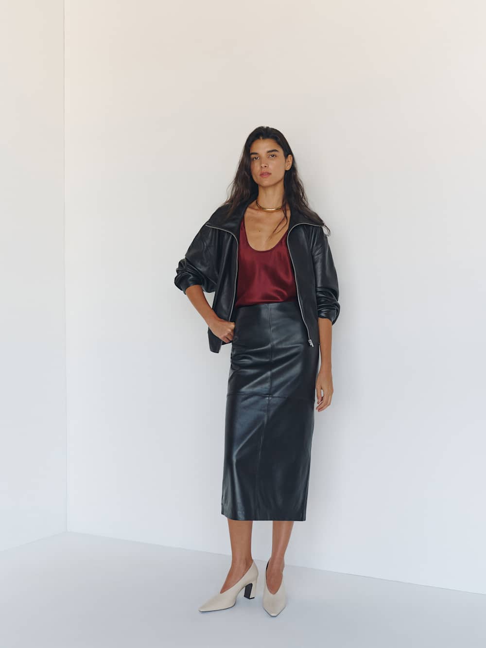 Veda Cole Low Waist Leather Maxi Skirt