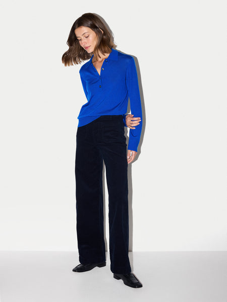 Fine Merino Knitted Polo Shirt | Blue