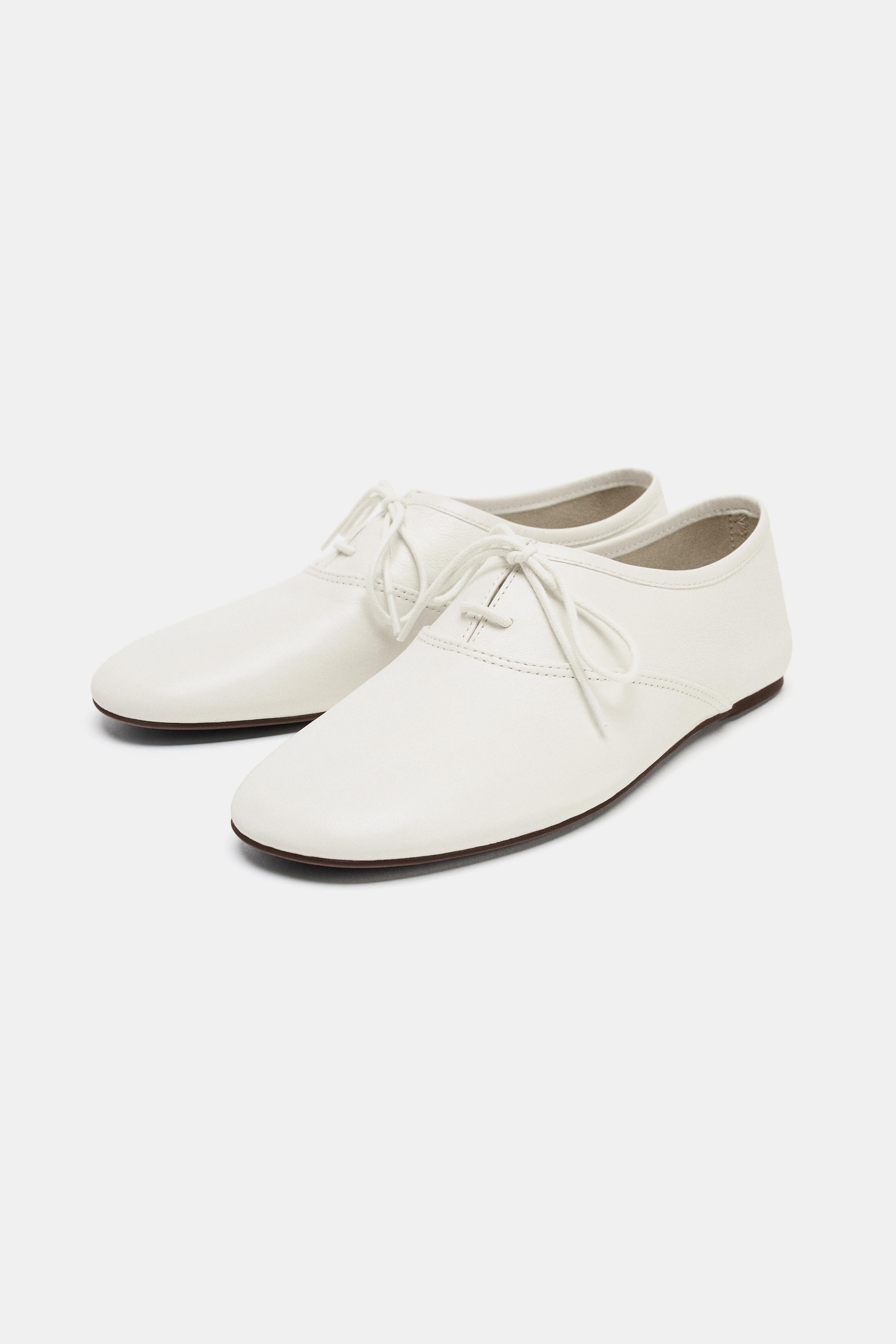 Leather Lace-Up Loafers - Off White - 5