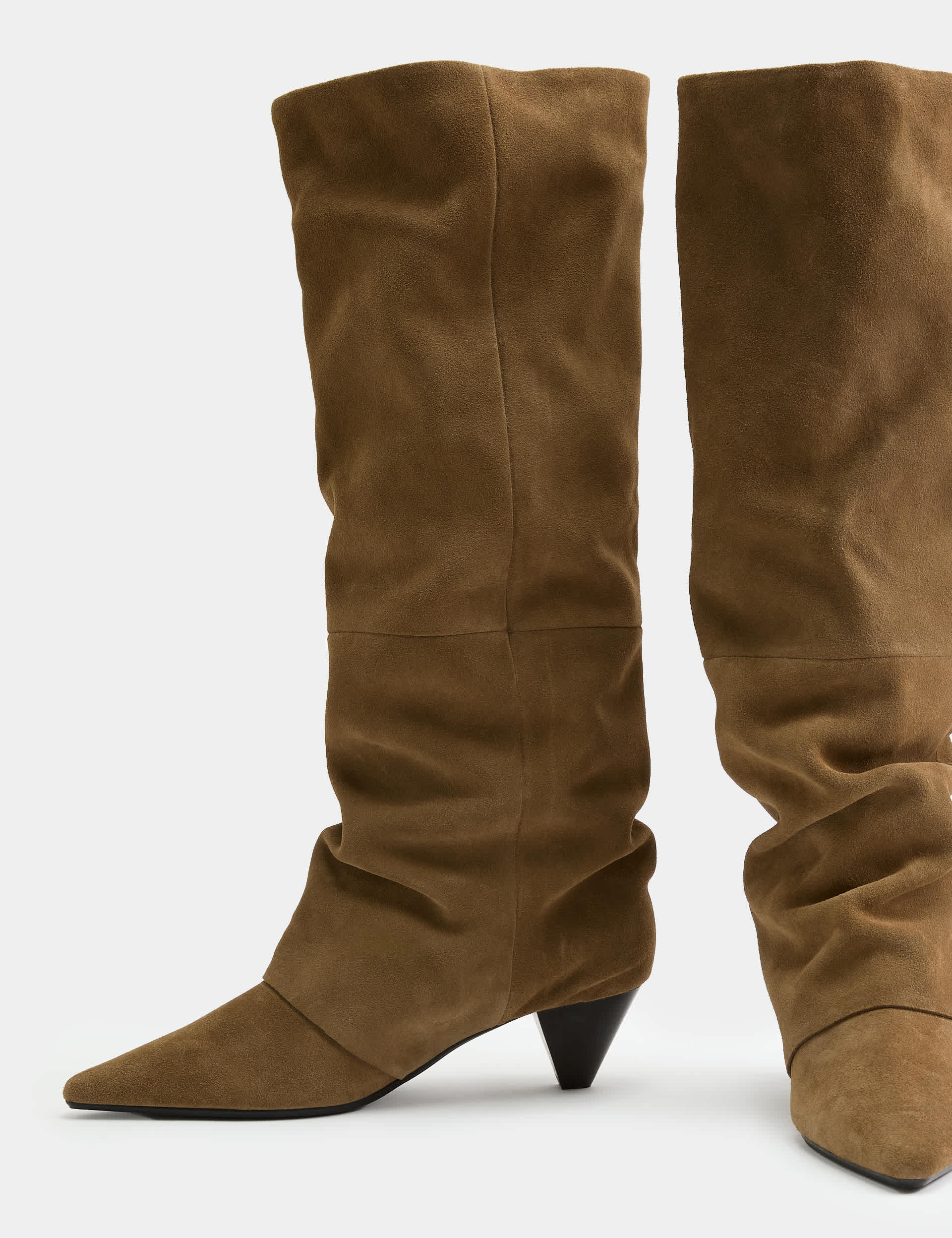 Suede Slouchy Kitten Heel Knee High Boots
