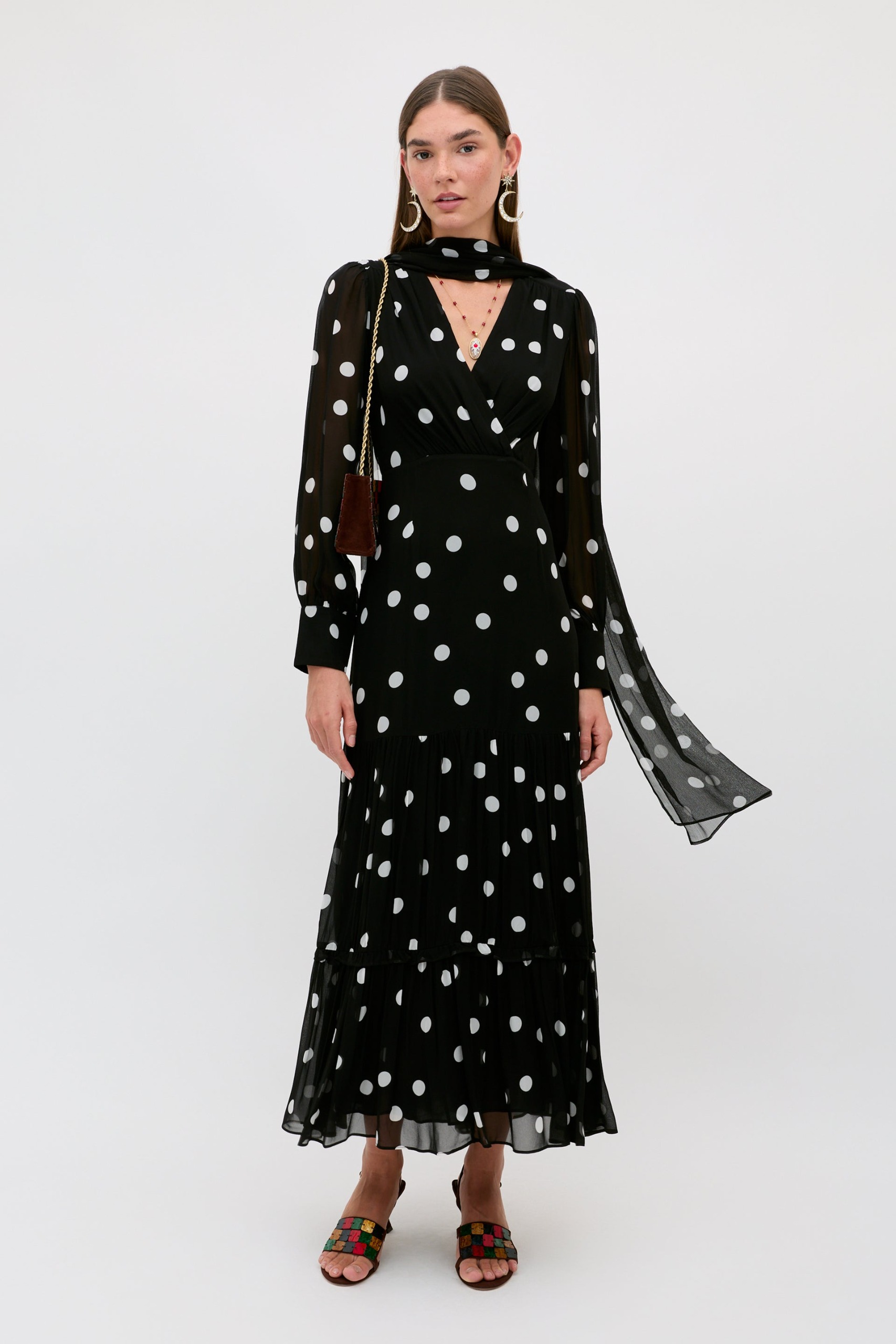 Elsie Georgette Midi Dress in Cosmos Spot Black