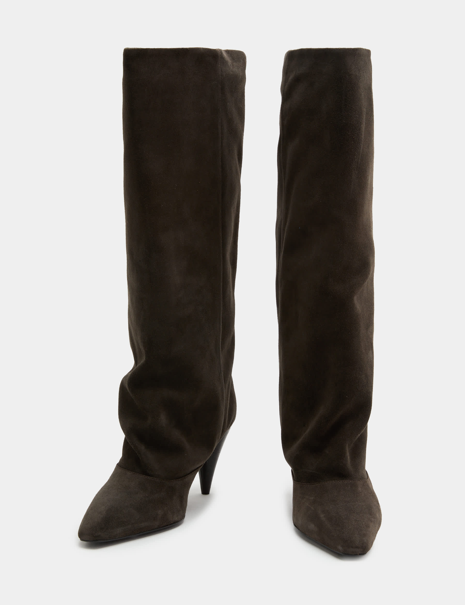 Suede Ruched Stiletto Heel Knee High Boots