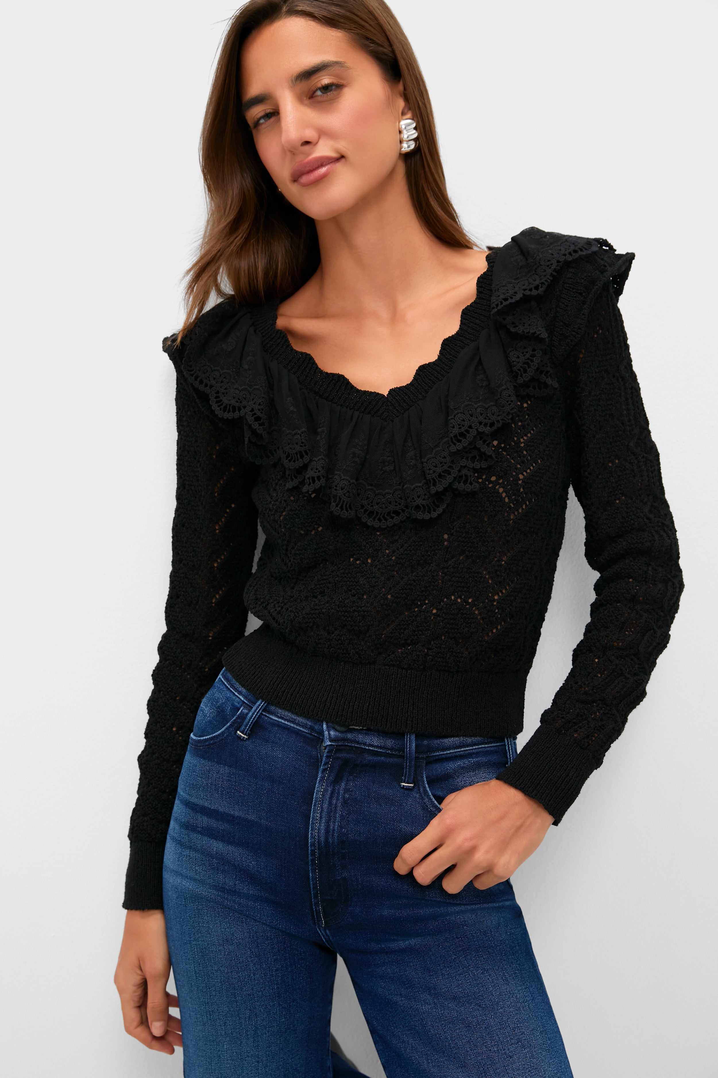 Black Pointelle Knit Sherry Top
