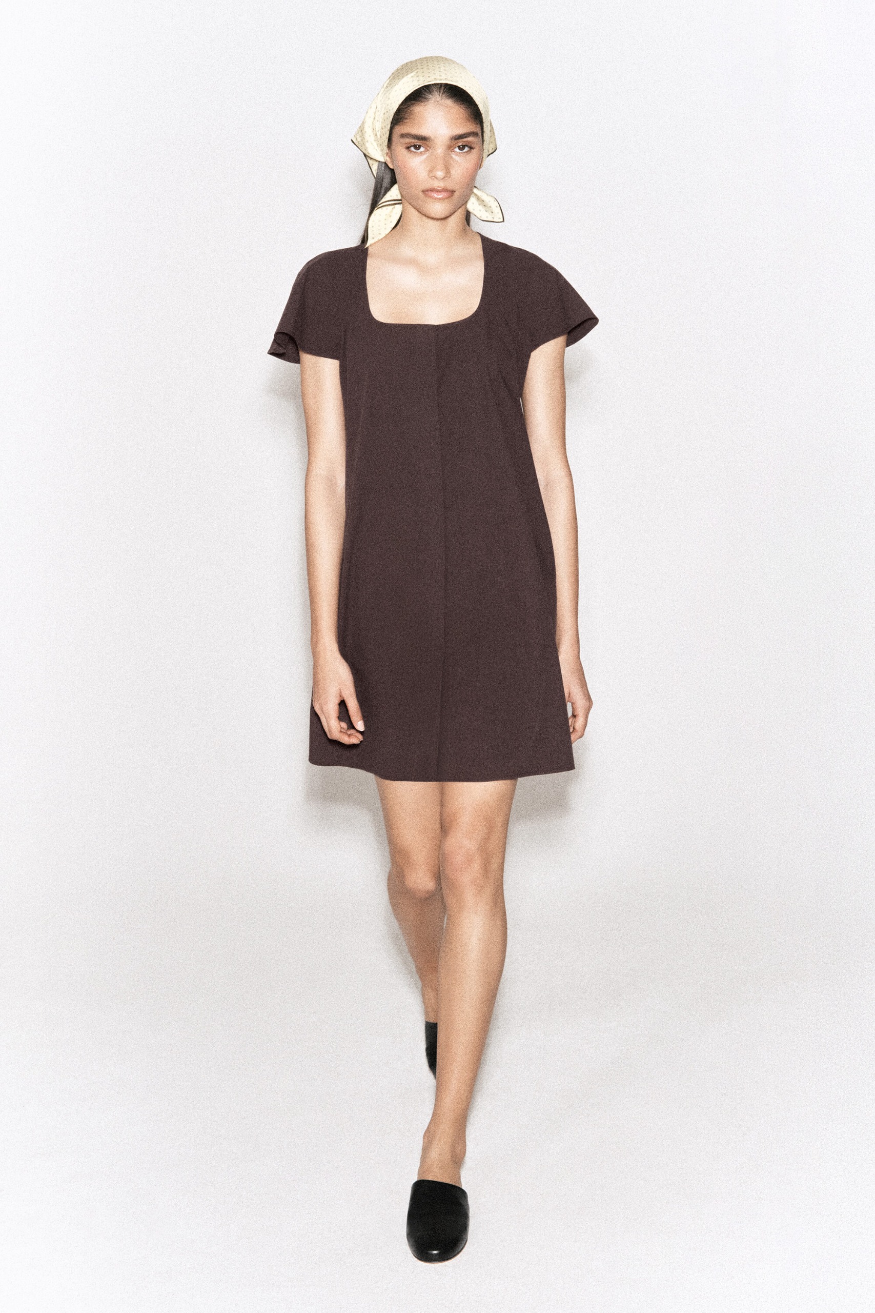 Fluted-Sleeve Cotton Mini Dress