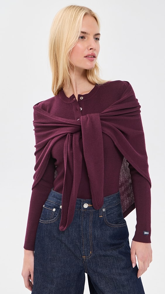 Jane Henley Sweater With Scarf - Burgundy