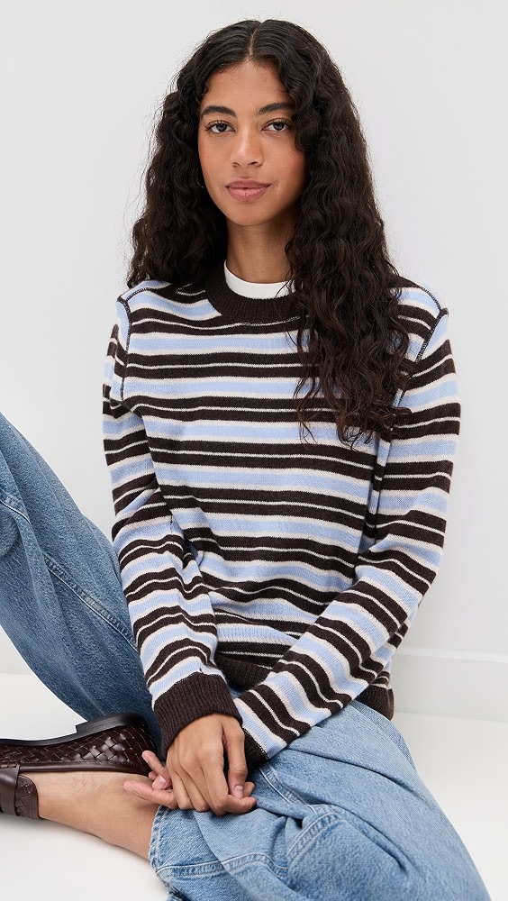 Cashmere Boyfriend Sweater - Ice Water Multi Stripe