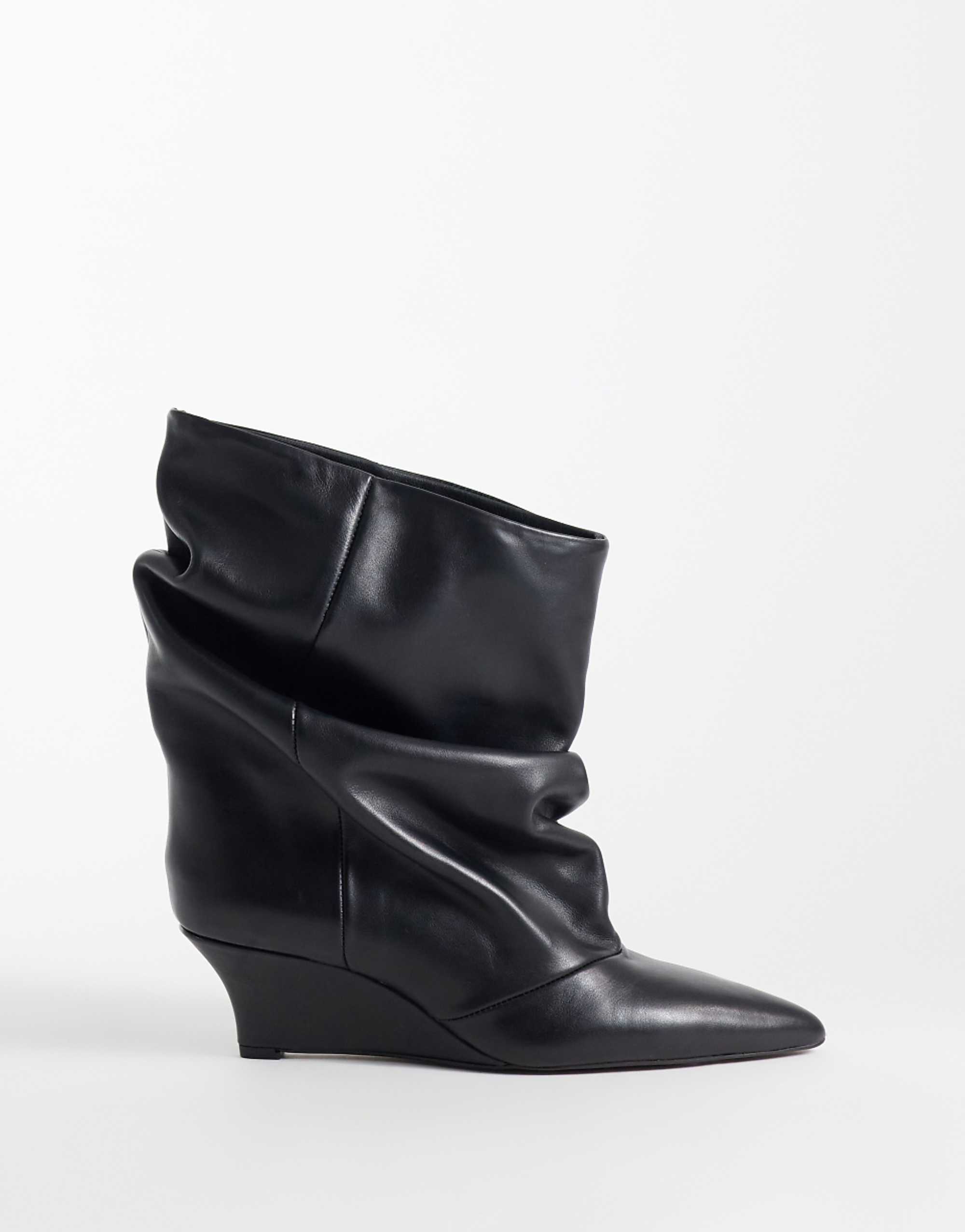 Asos Design Riven Real Leather Wedge Slouch Boots in Black