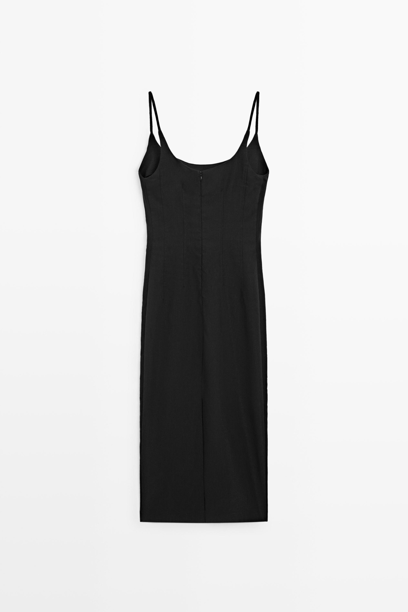 Linen-Blend Thin Strap Midi Dress