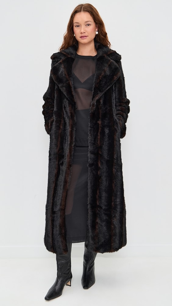 Gabrielle Shaved Mink Maxi Coat - Noir Multi