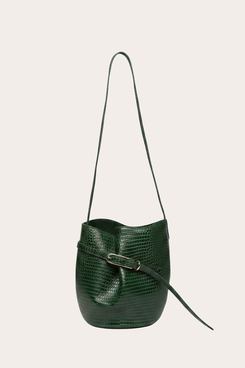 Belted Bucket Bag Emerald Lizard